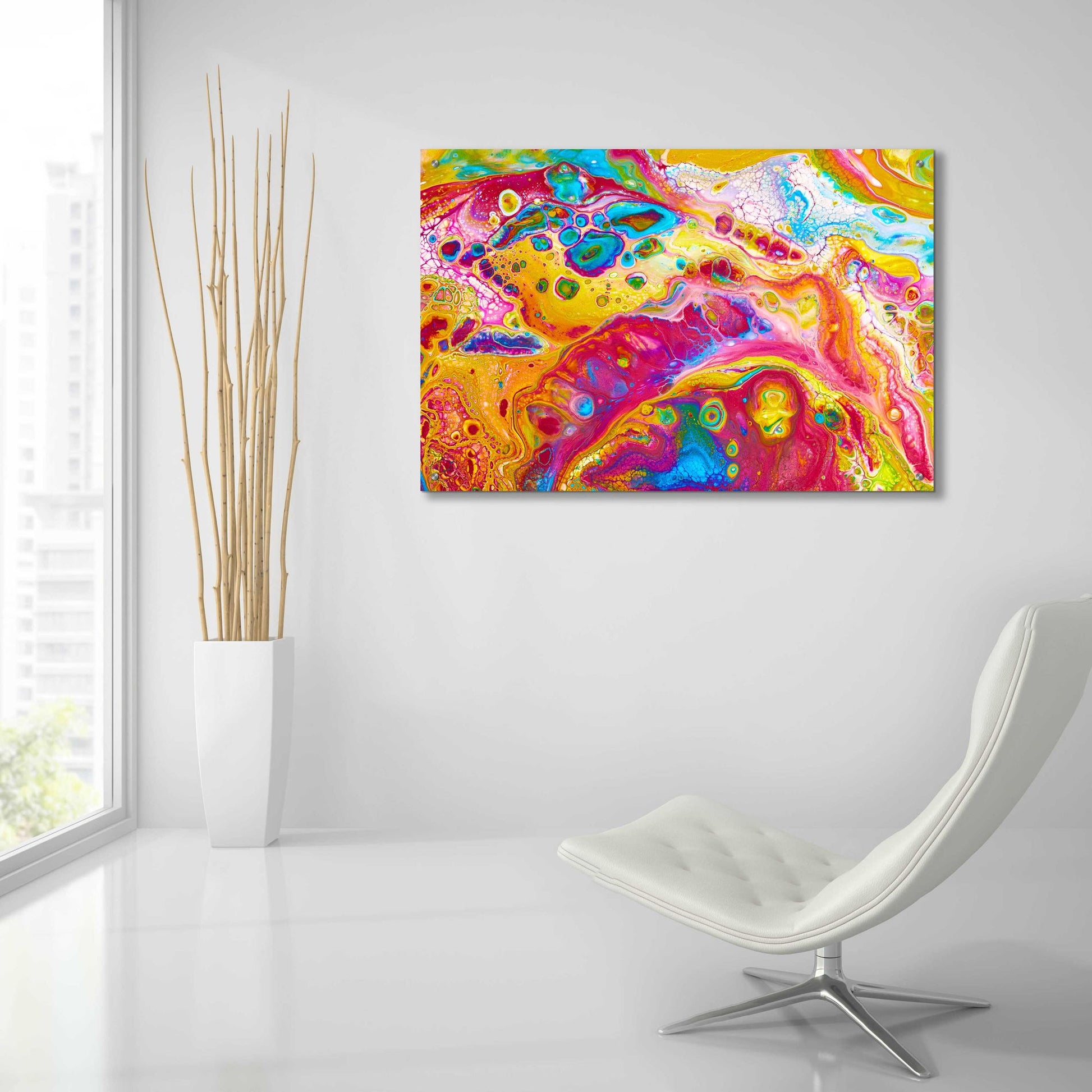 Epic Art 'Liquid Pour Yellow' by Epic Portfolio, Acrylic Glass Wall Art,36x24