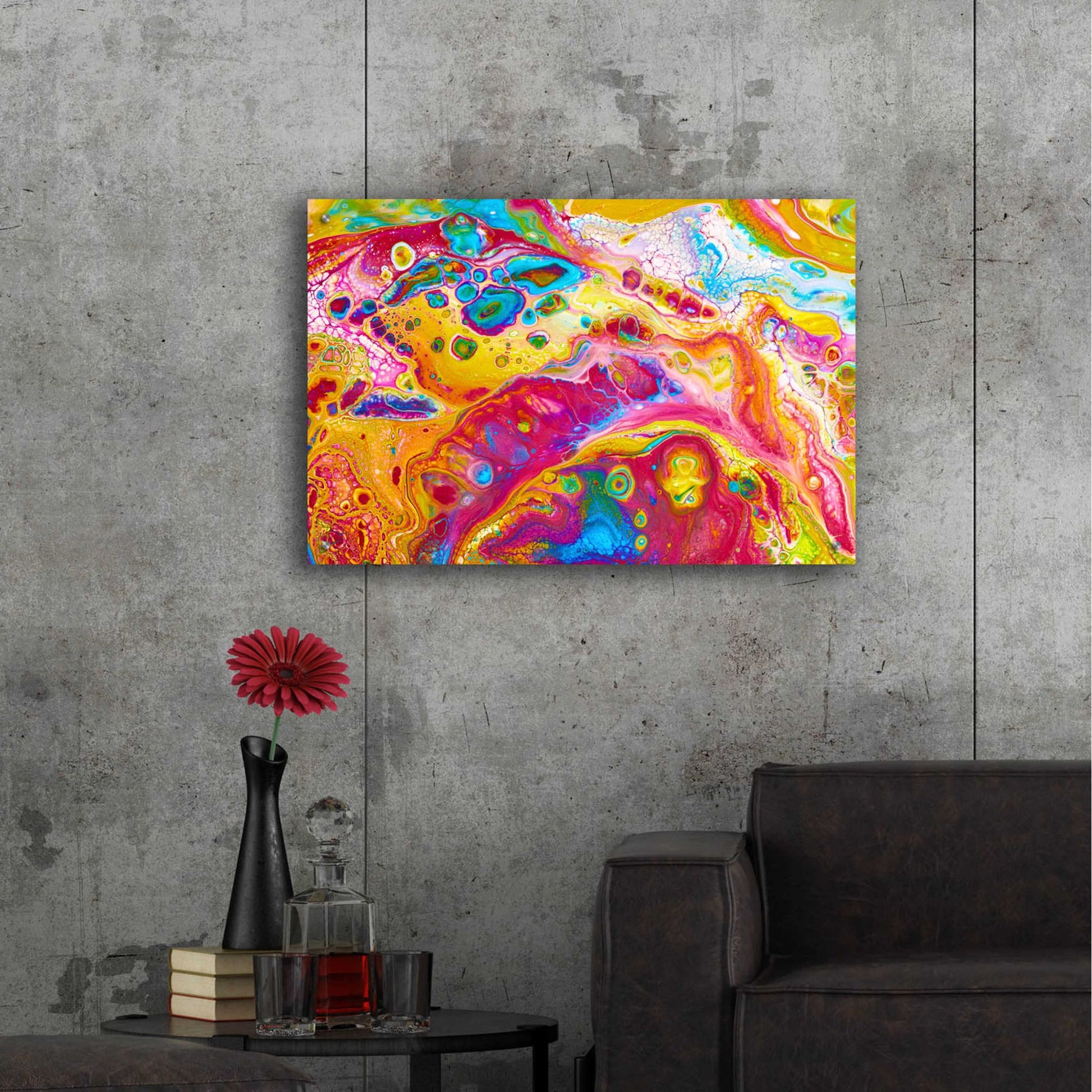 Epic Art 'Liquid Pour Yellow' by Epic Portfolio, Acrylic Glass Wall Art,36x24