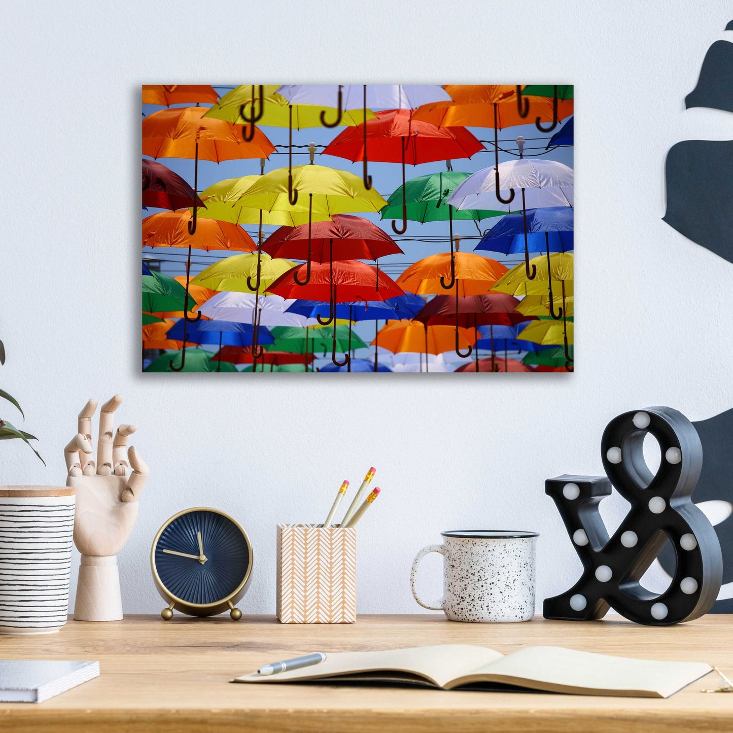 Epic Art 'Raining Umbrellas' by Epic Portfolio, Acrylic Glass Wall Art,16x12