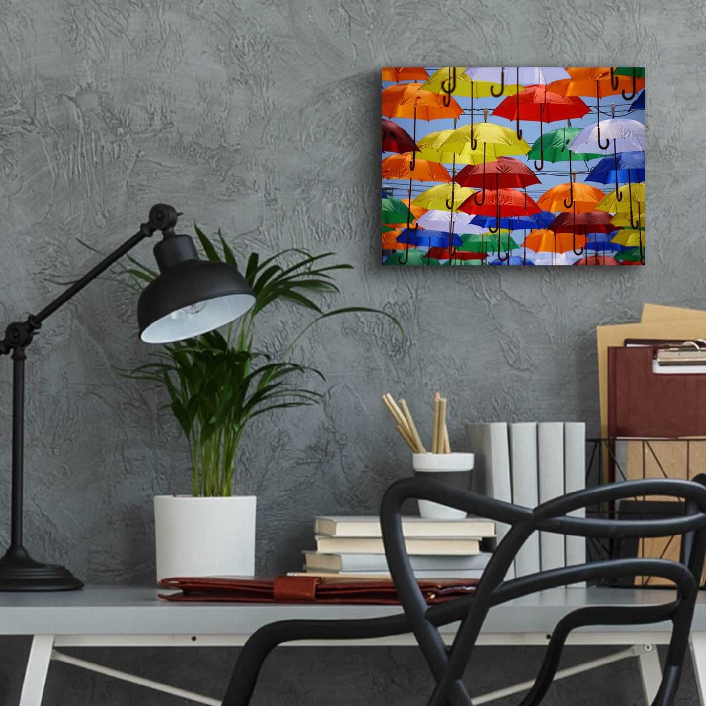 Epic Art 'Raining Umbrellas' by Epic Portfolio, Acrylic Glass Wall Art,16x12