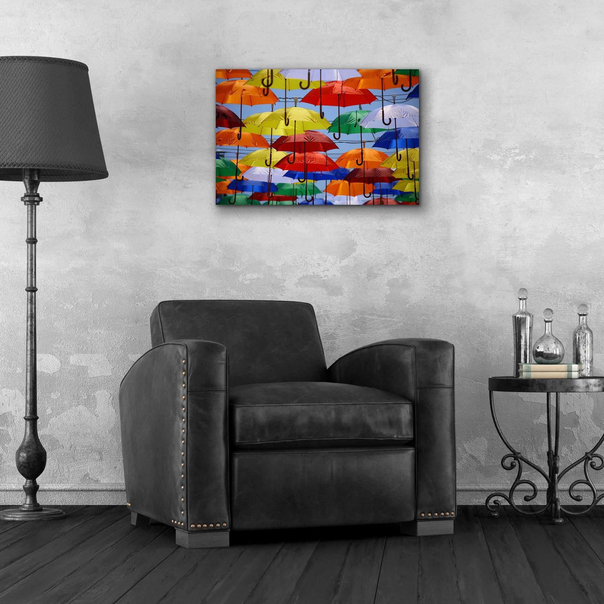 Epic Art 'Raining Umbrellas' by Epic Portfolio, Acrylic Glass Wall Art,24x16