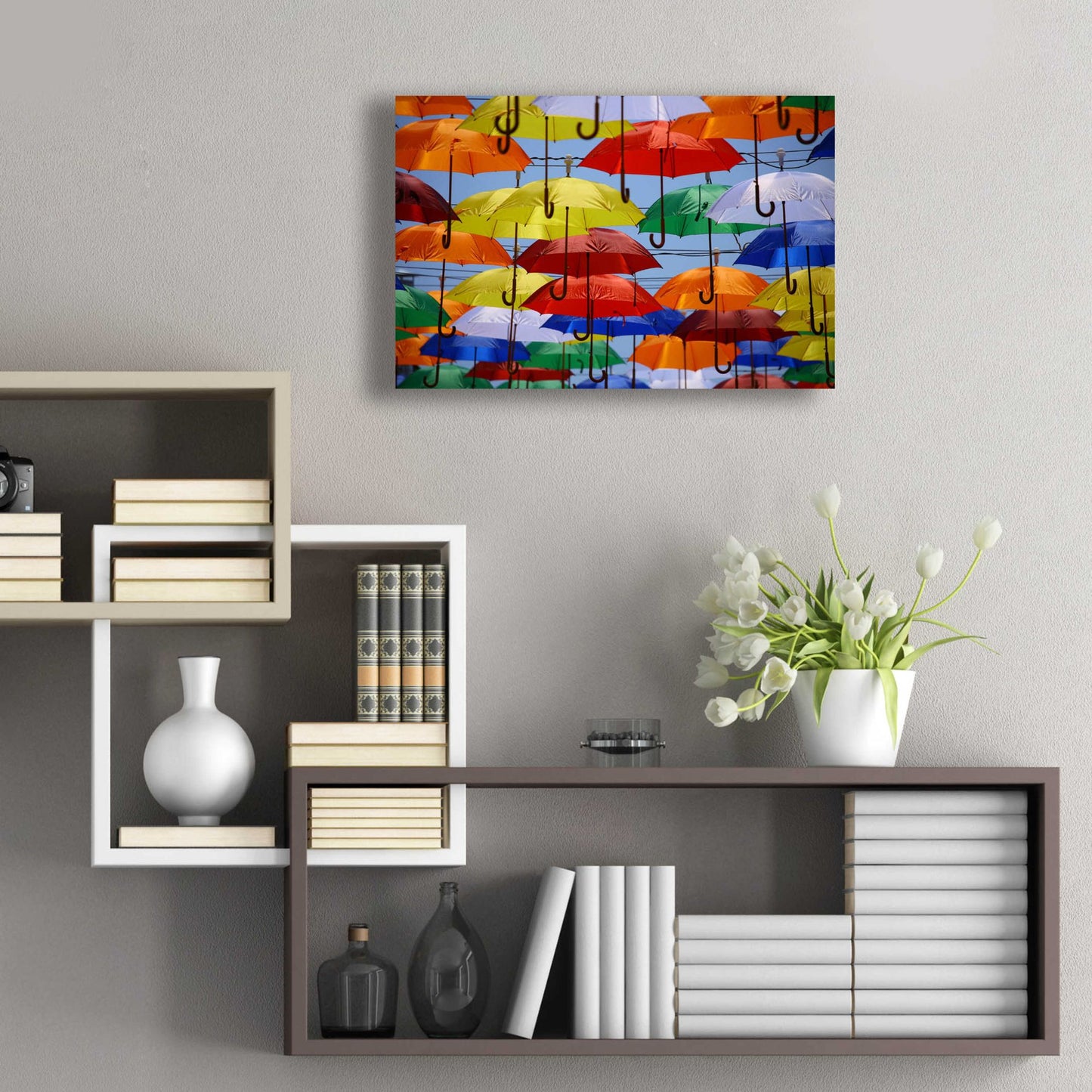 Epic Art 'Raining Umbrellas' by Epic Portfolio, Acrylic Glass Wall Art,24x16