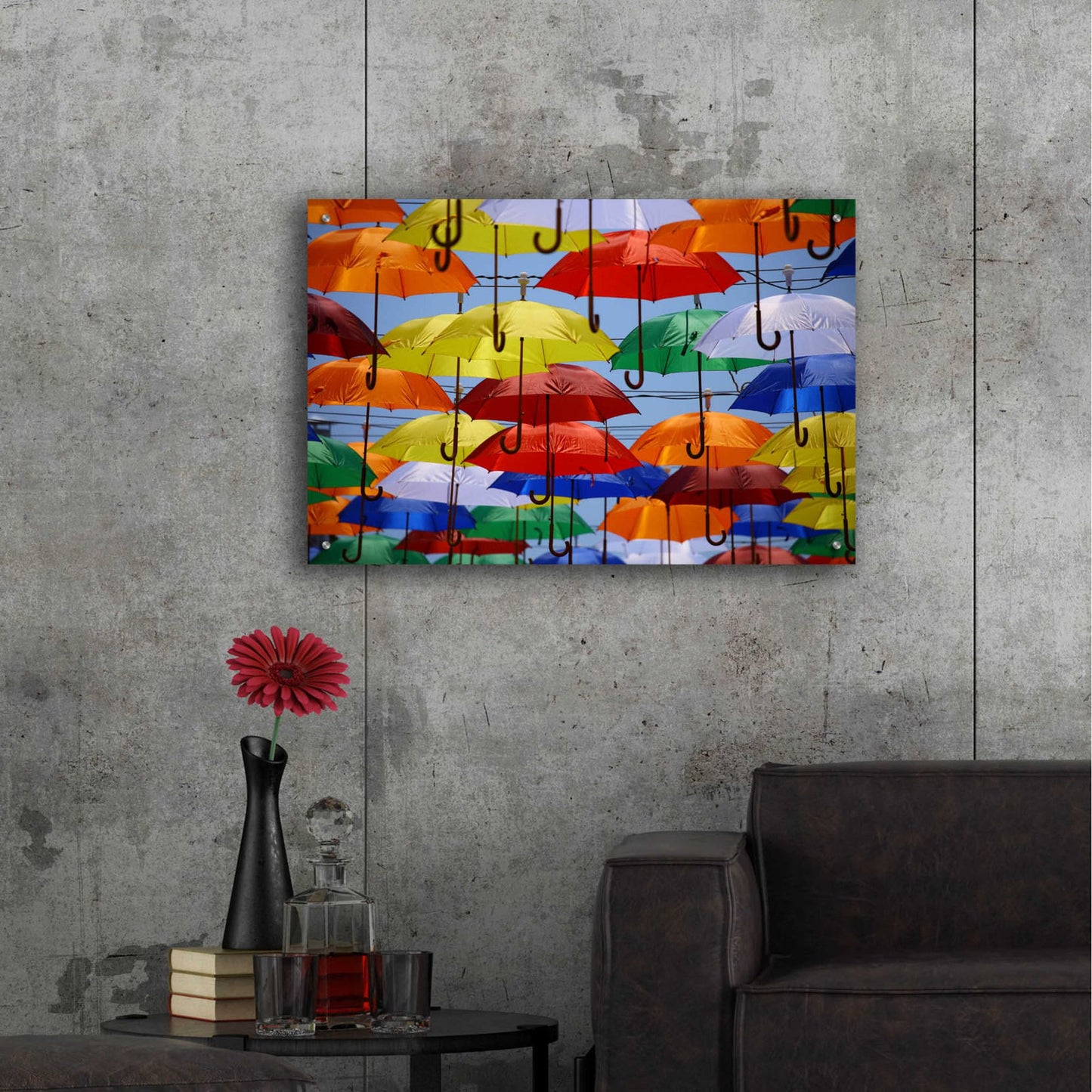 Epic Art 'Raining Umbrellas' by Epic Portfolio, Acrylic Glass Wall Art,36x24