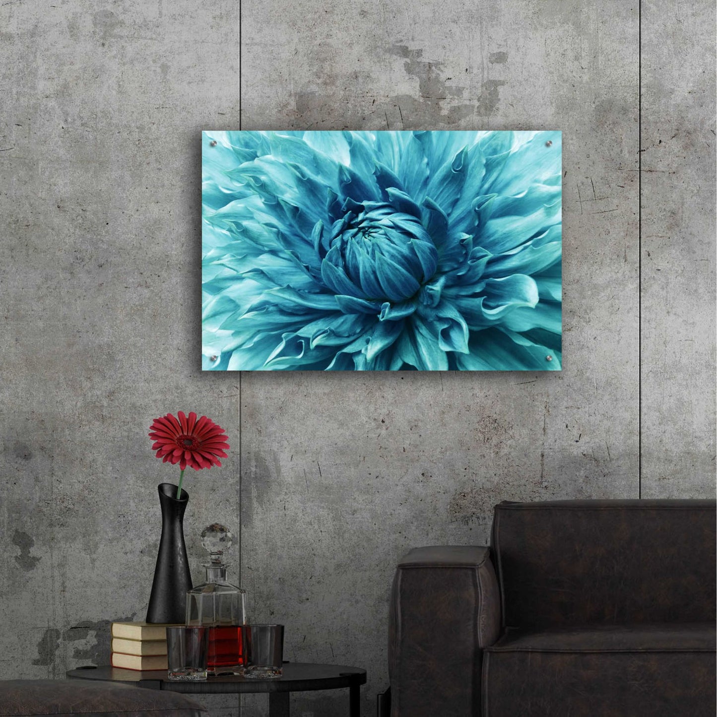 Epic Art 'Turquoise Dahlia' by Epic Portfolio, Acrylic Glass Wall Art,36x24