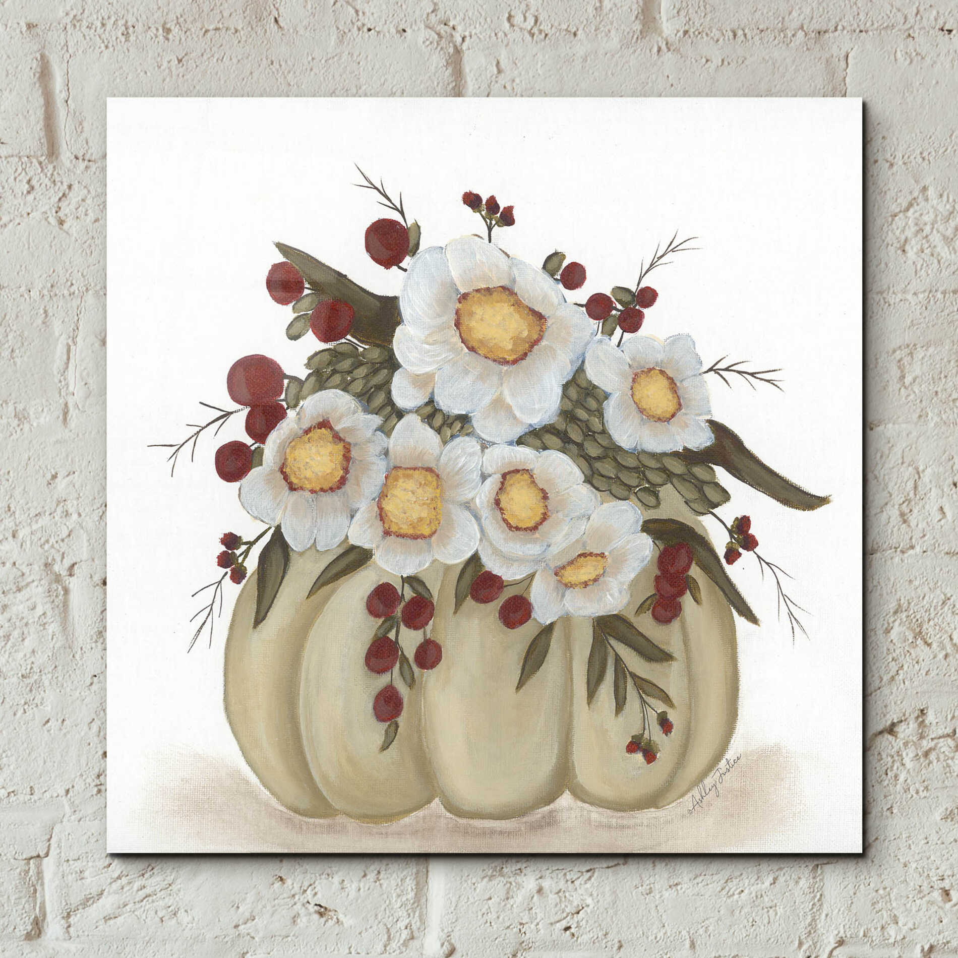 Epic Art 'Floral Pumpkin' by Ashley Justice, Acrylic Glass Wall Art,12x12