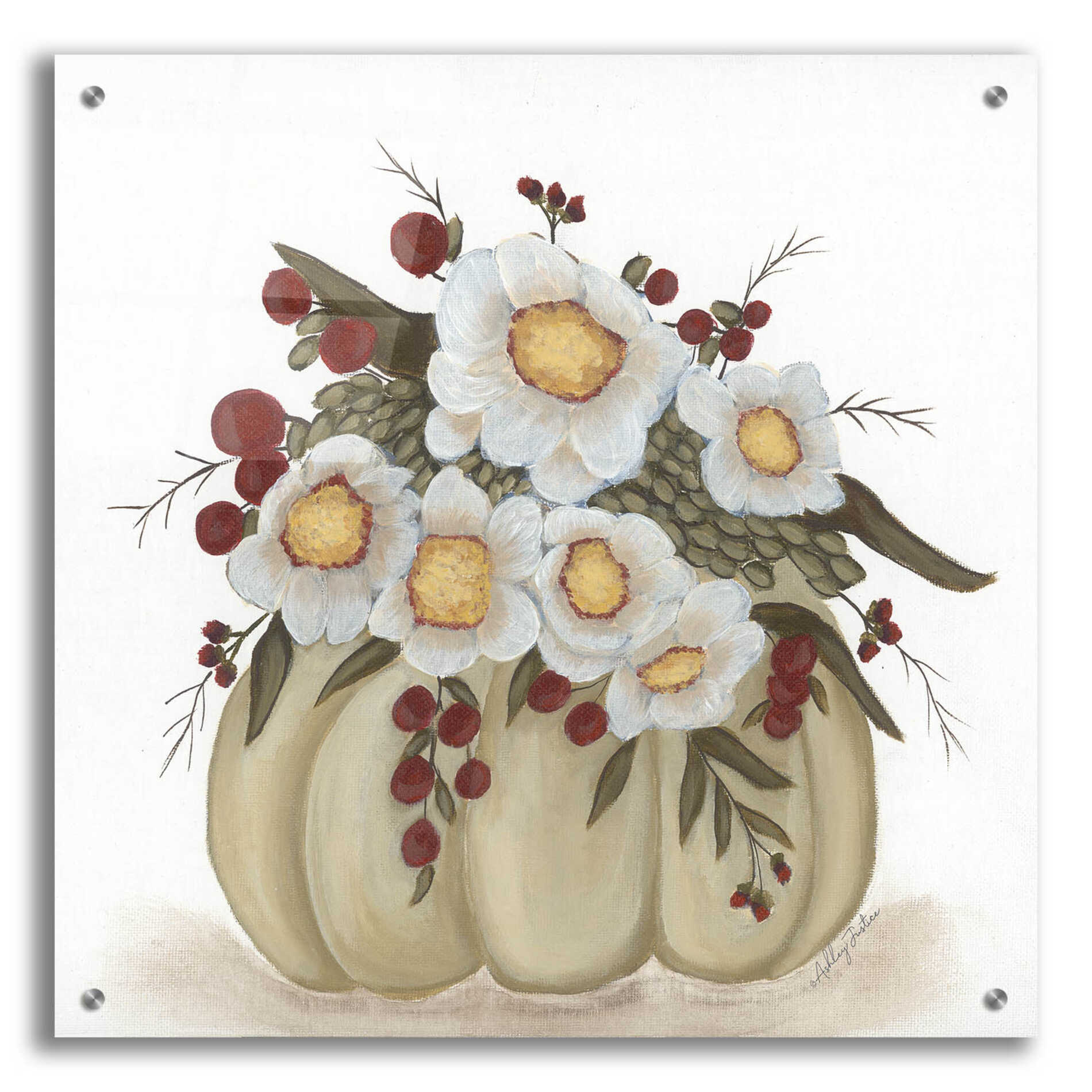 Epic Art 'Floral Pumpkin' by Ashley Justice, Acrylic Glass Wall Art,24x24