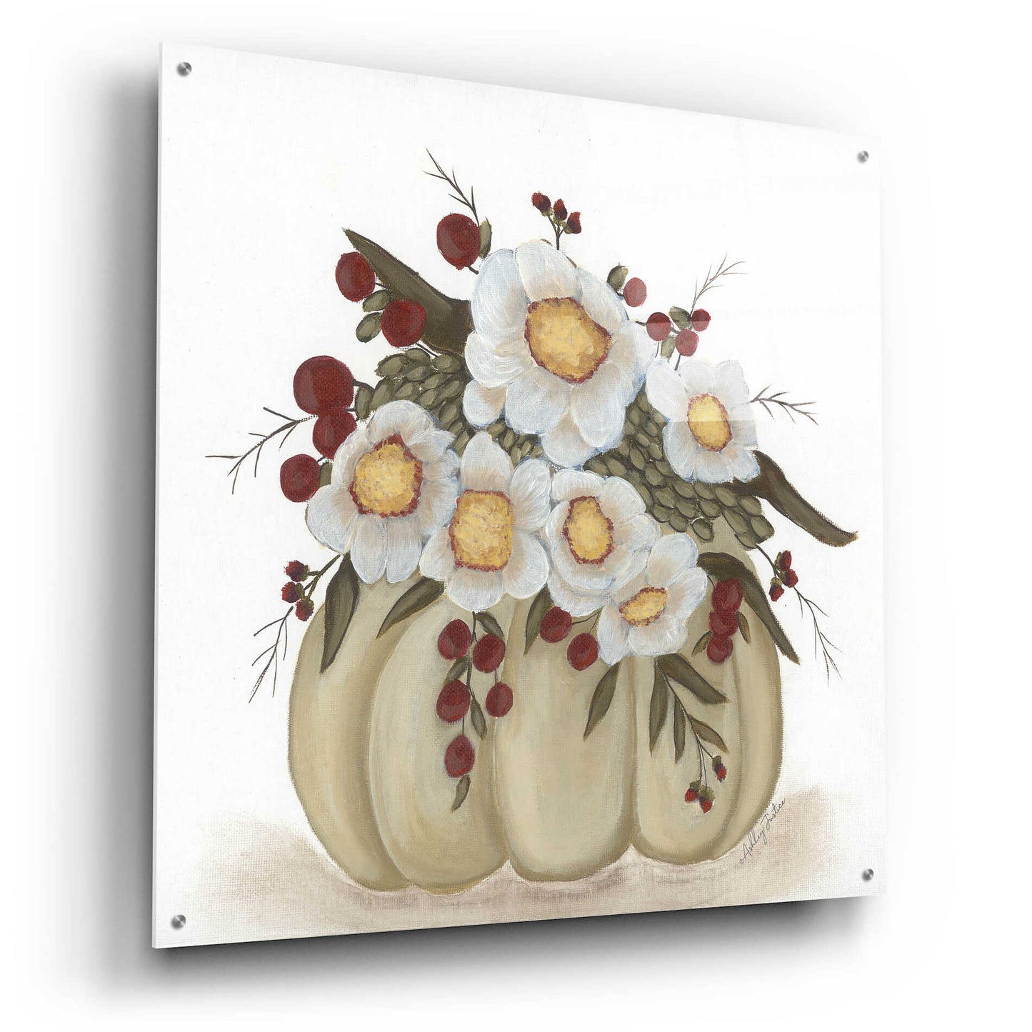 Epic Art 'Floral Pumpkin' by Ashley Justice, Acrylic Glass Wall Art,36x36