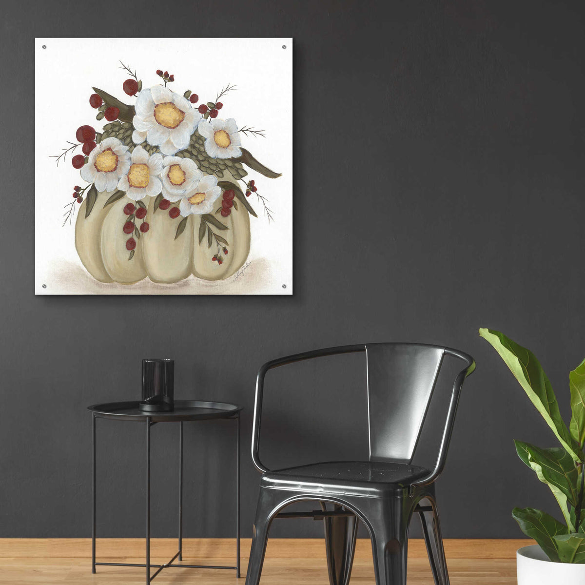Epic Art 'Floral Pumpkin' by Ashley Justice, Acrylic Glass Wall Art,36x36