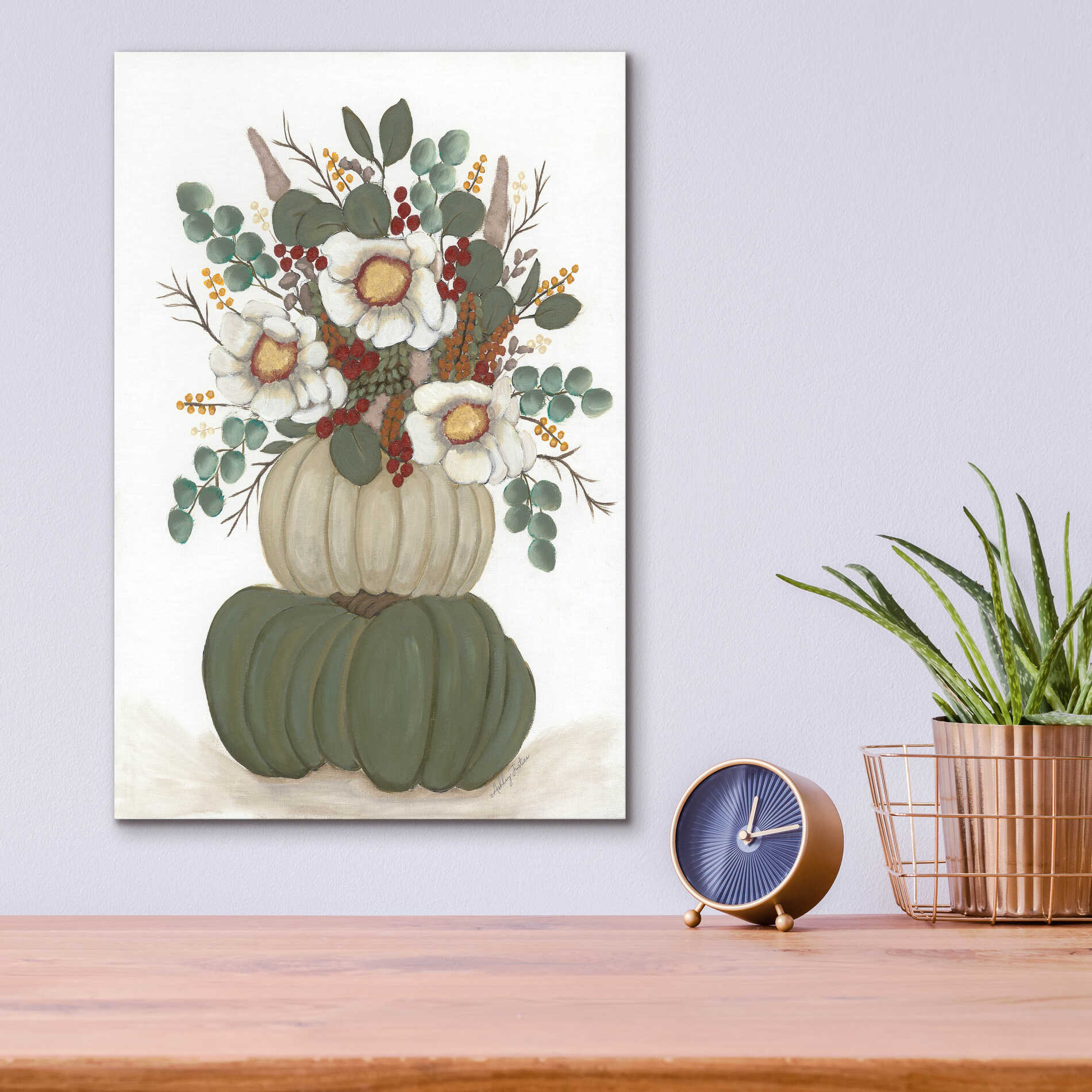 Epic Art 'Floral Pumpkin Stack' by Ashley Justice, Acrylic Glass Wall Art,12x16