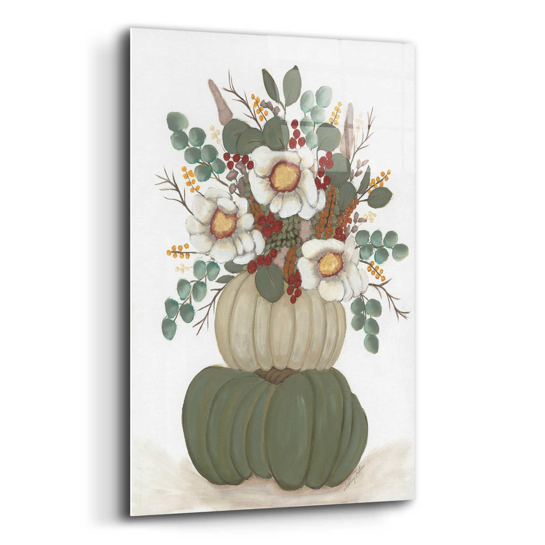 Epic Art 'Floral Pumpkin Stack' by Ashley Justice, Acrylic Glass Wall Art,16x24