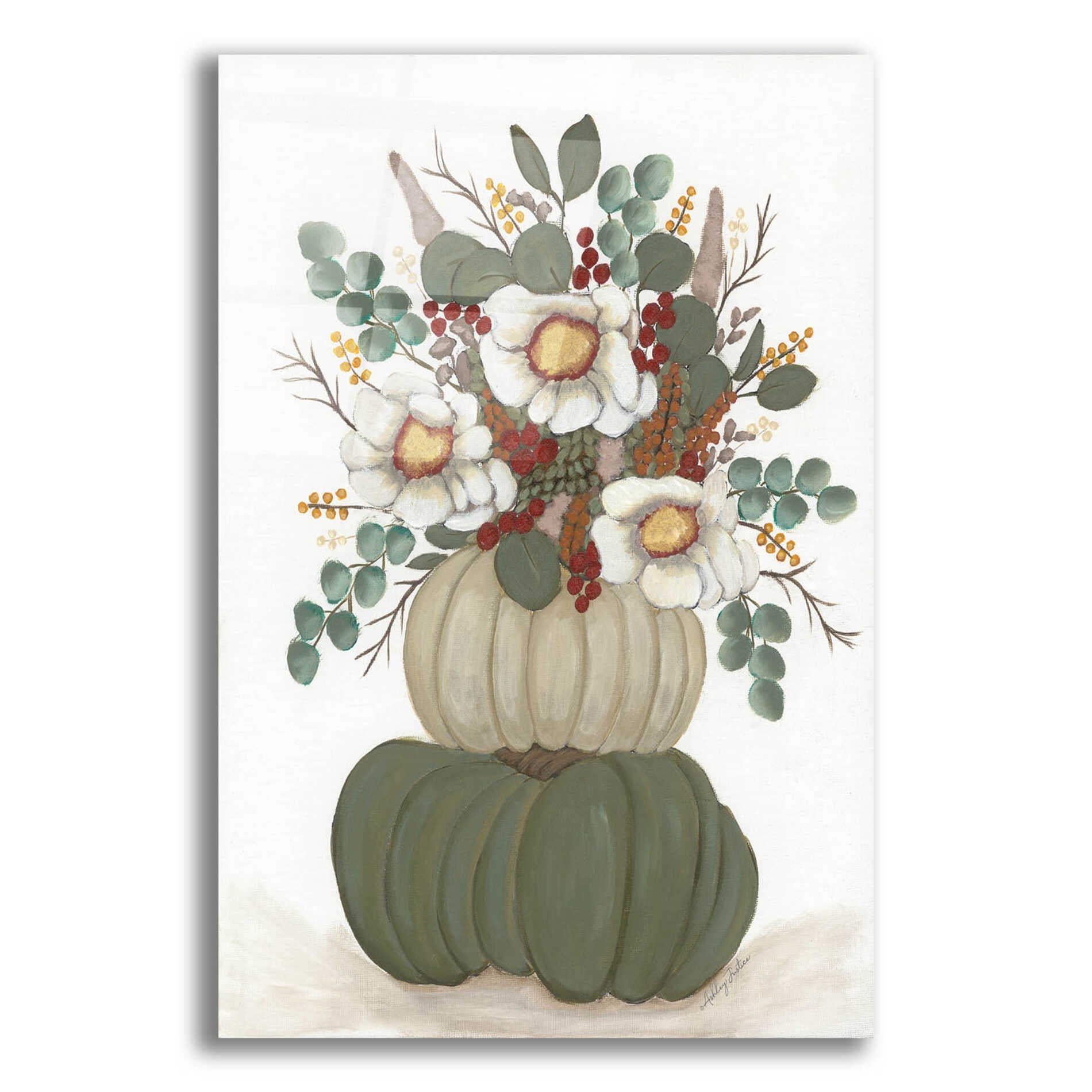 Epic Art 'Floral Pumpkin Stack' by Ashley Justice, Acrylic Glass Wall Art,16x24