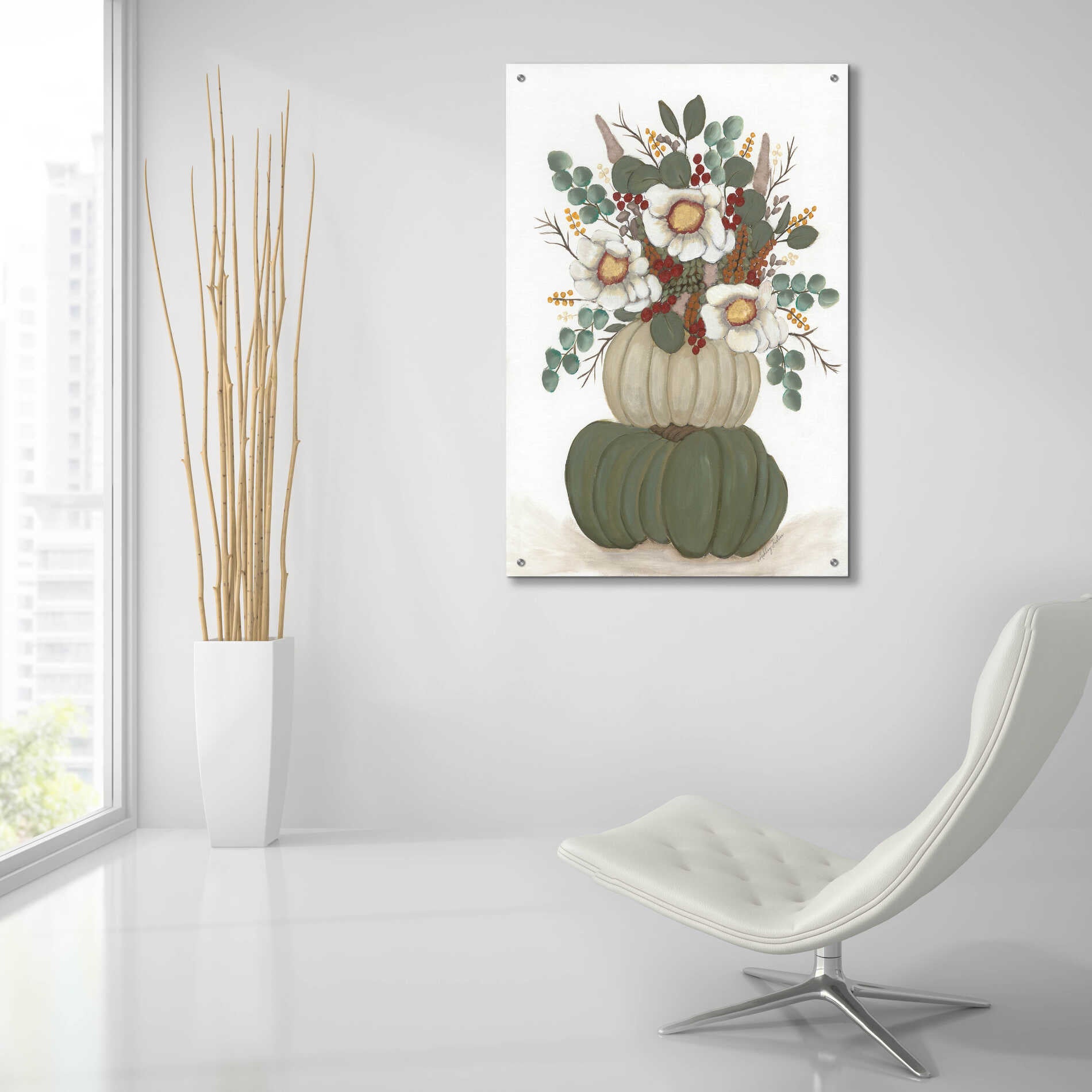 Epic Art 'Floral Pumpkin Stack' by Ashley Justice, Acrylic Glass Wall Art,24x36