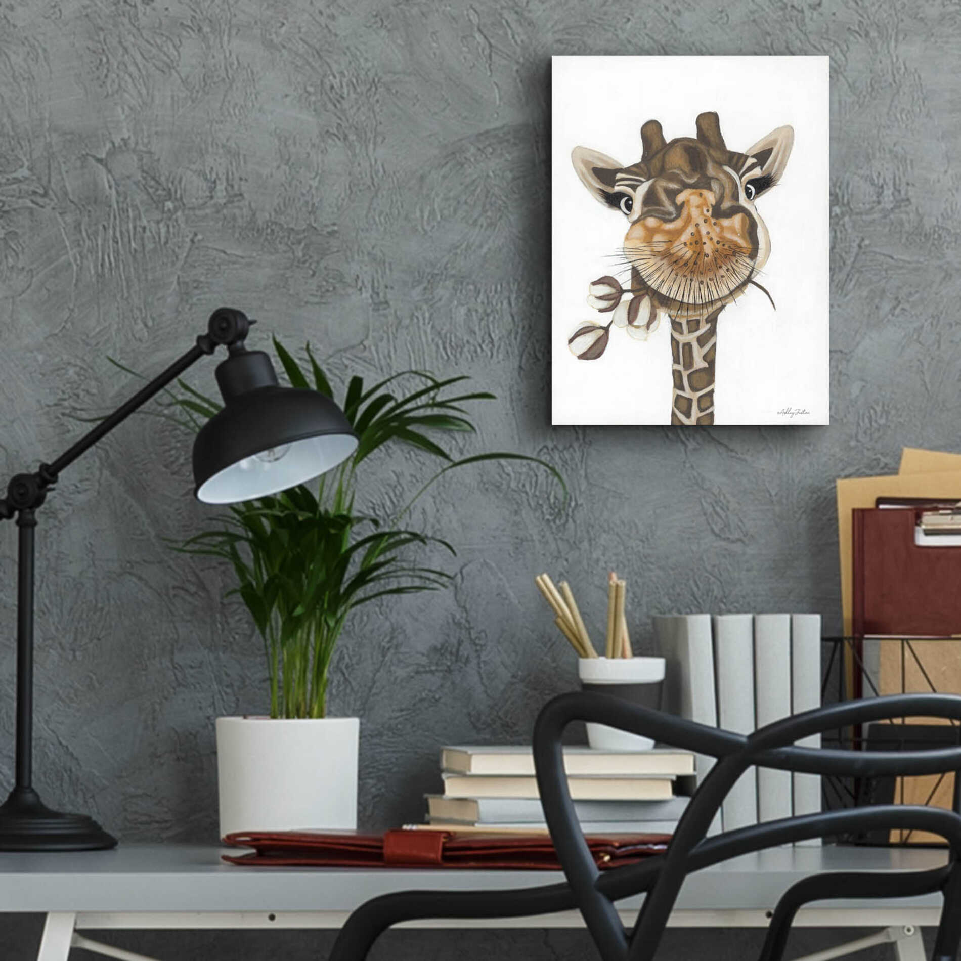 Epic Art 'Giraffe with Cotton' by Ashley Justice, Acrylic Glass Wall Art,12x16