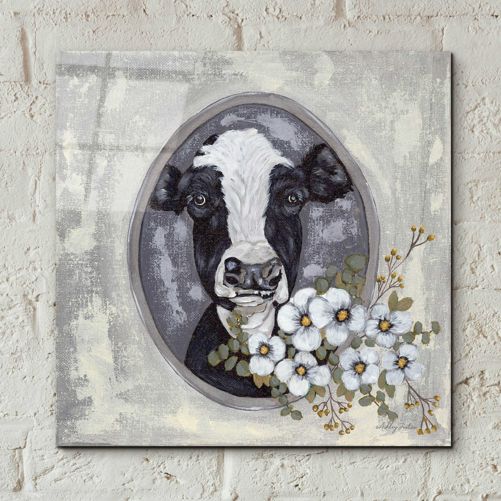 Epic Art 'Framed Cow' by Ashley Justice, Acrylic Glass Wall Art,12x12