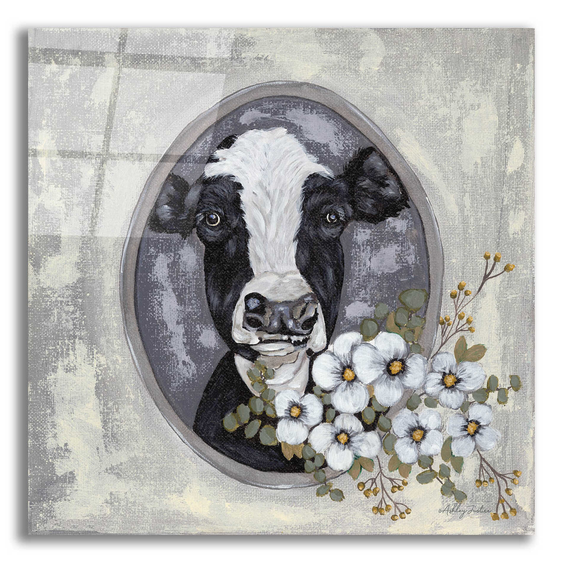 Epic Art 'Framed Cow' by Ashley Justice, Acrylic Glass Wall Art,12x12