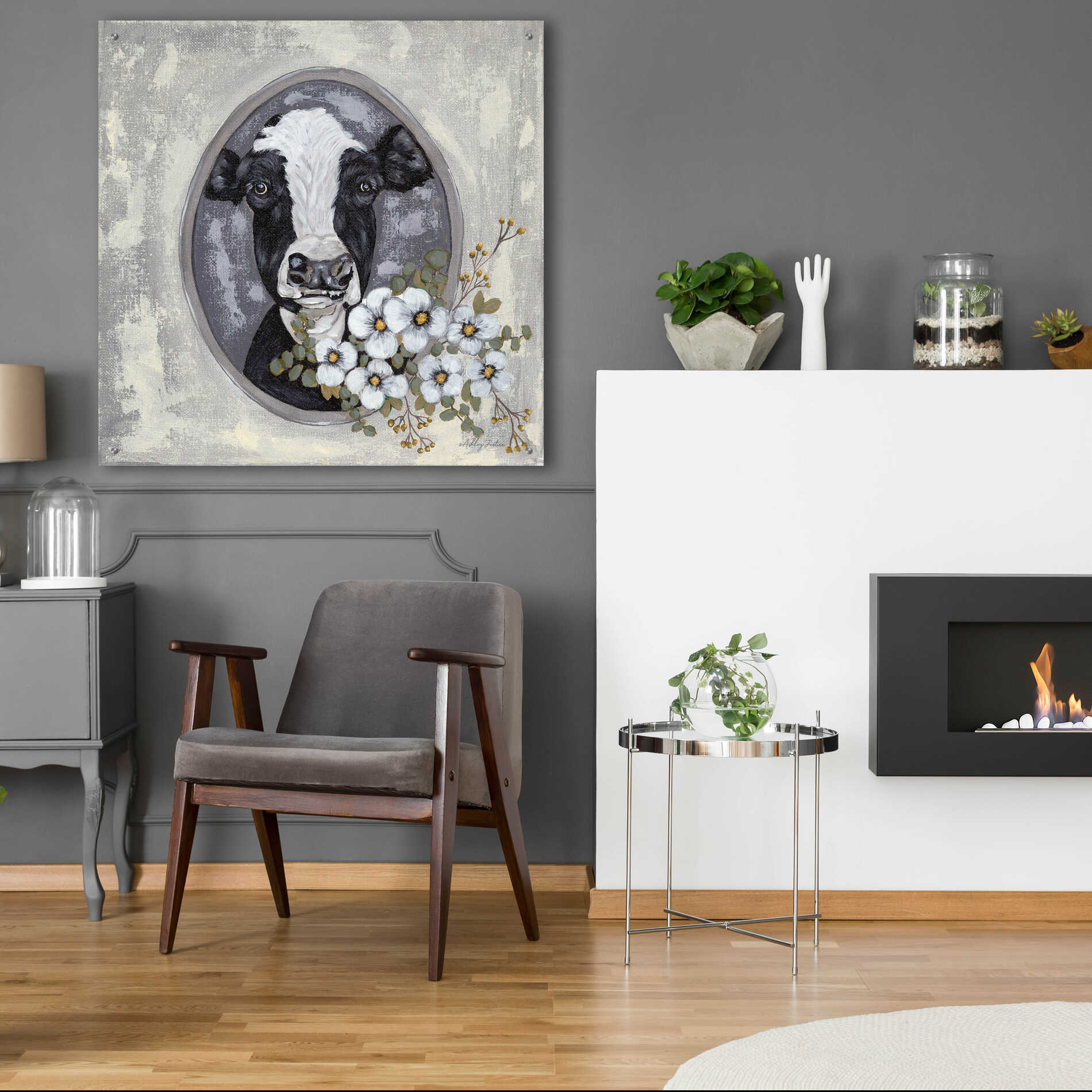 Epic Art 'Framed Cow' by Ashley Justice, Acrylic Glass Wall Art,36x36