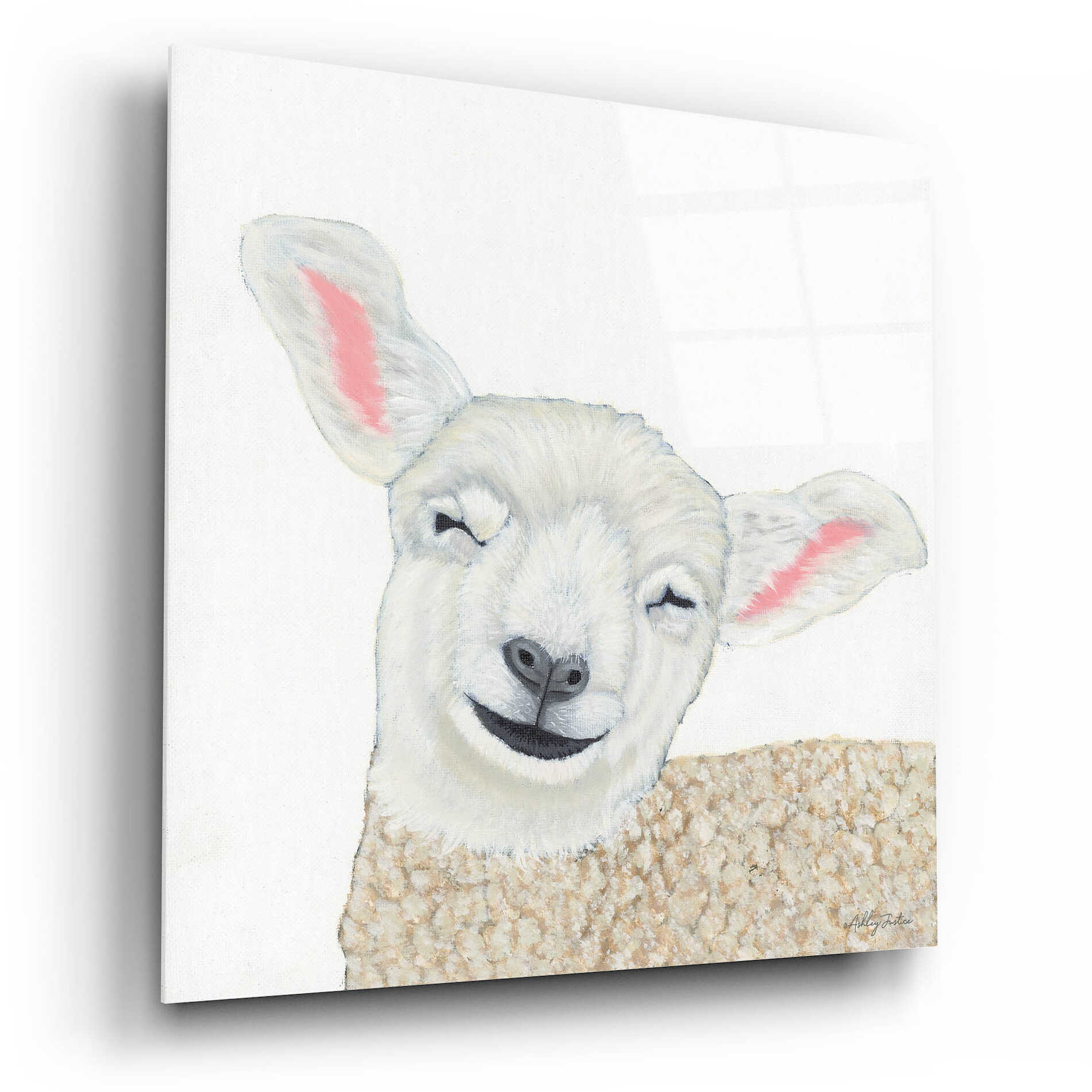 Epic Art 'Smiling Sheep' by Ashley Justice, Acrylic Glass Wall Art,12x12