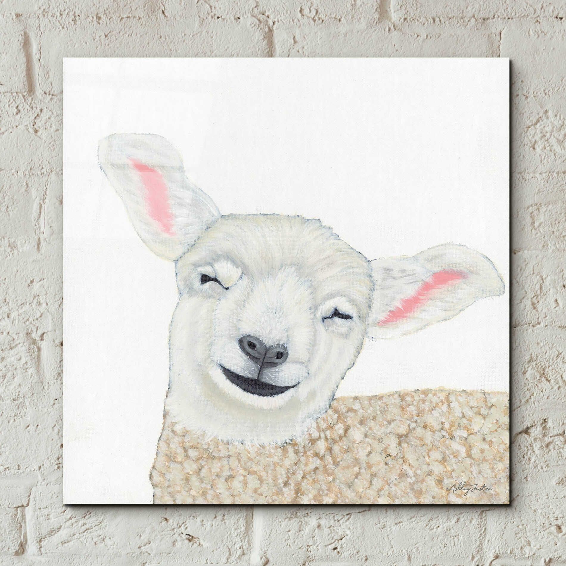 Epic Art 'Smiling Sheep' by Ashley Justice, Acrylic Glass Wall Art,12x12