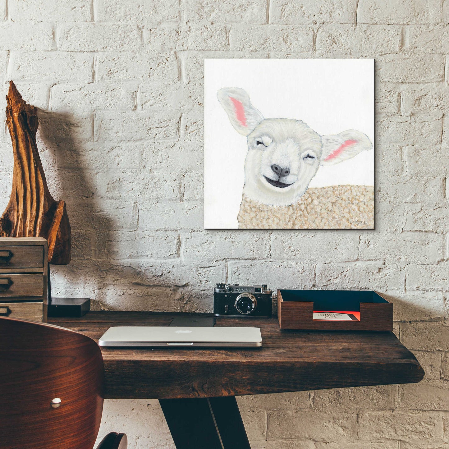 Epic Art 'Smiling Sheep' by Ashley Justice, Acrylic Glass Wall Art,12x12