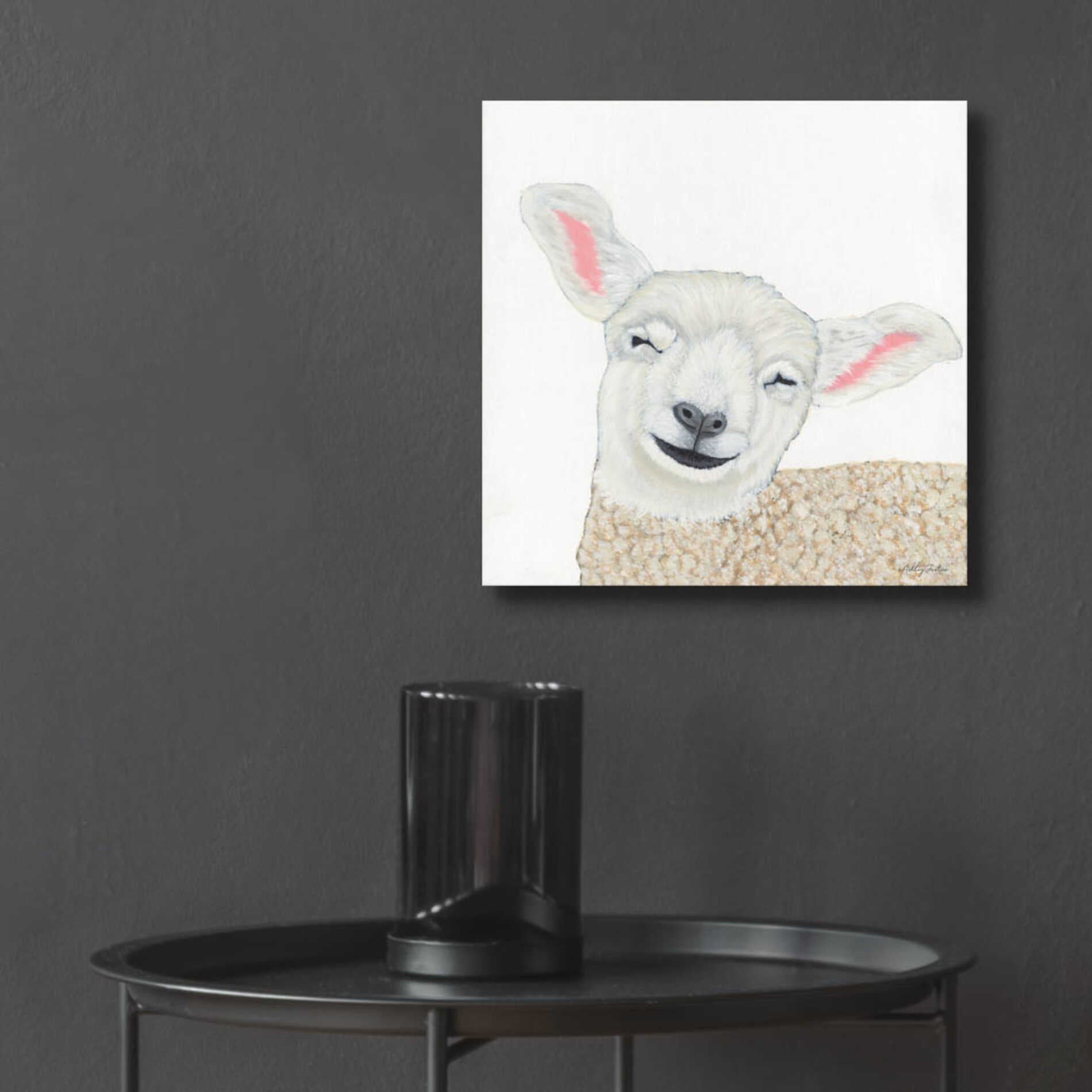 Epic Art 'Smiling Sheep' by Ashley Justice, Acrylic Glass Wall Art,12x12