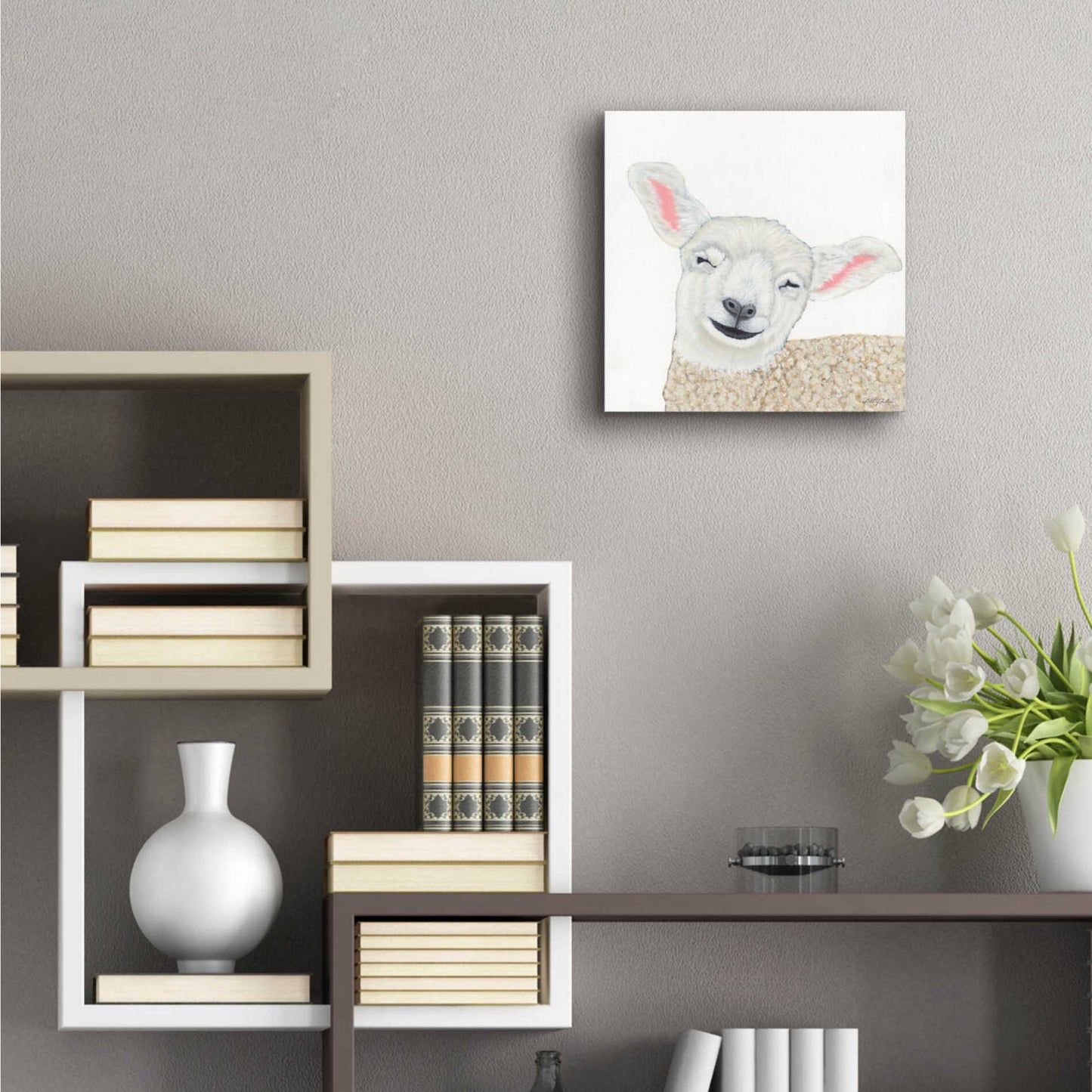 Epic Art 'Smiling Sheep' by Ashley Justice, Acrylic Glass Wall Art,12x12