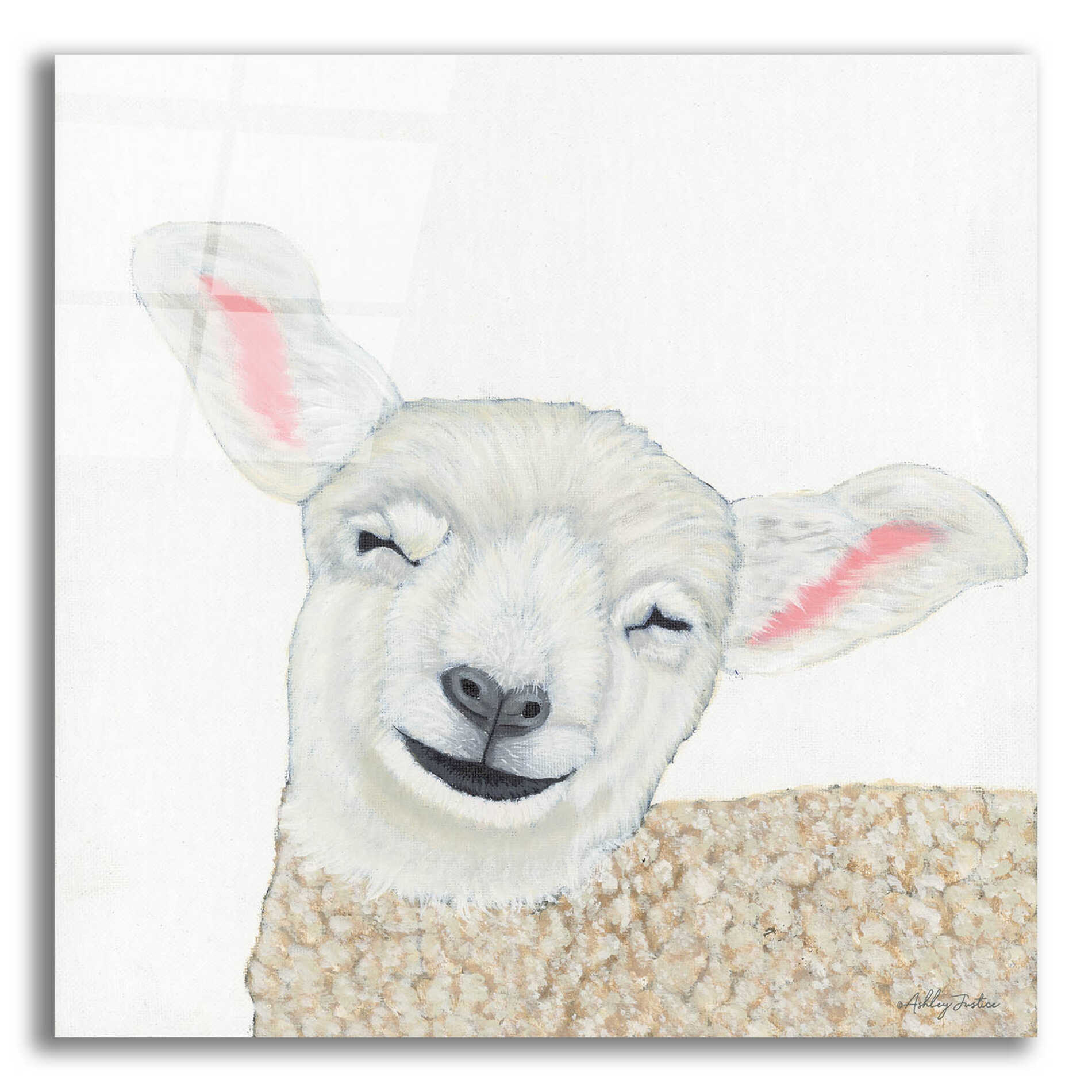 Epic Art 'Smiling Sheep' by Ashley Justice, Acrylic Glass Wall Art,12x12