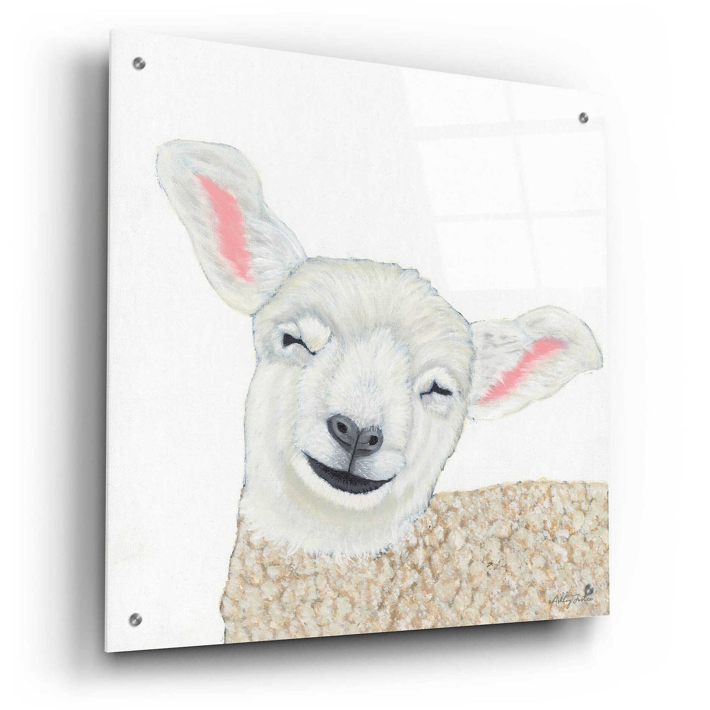 Epic Art 'Smiling Sheep' by Ashley Justice, Acrylic Glass Wall Art,24x24