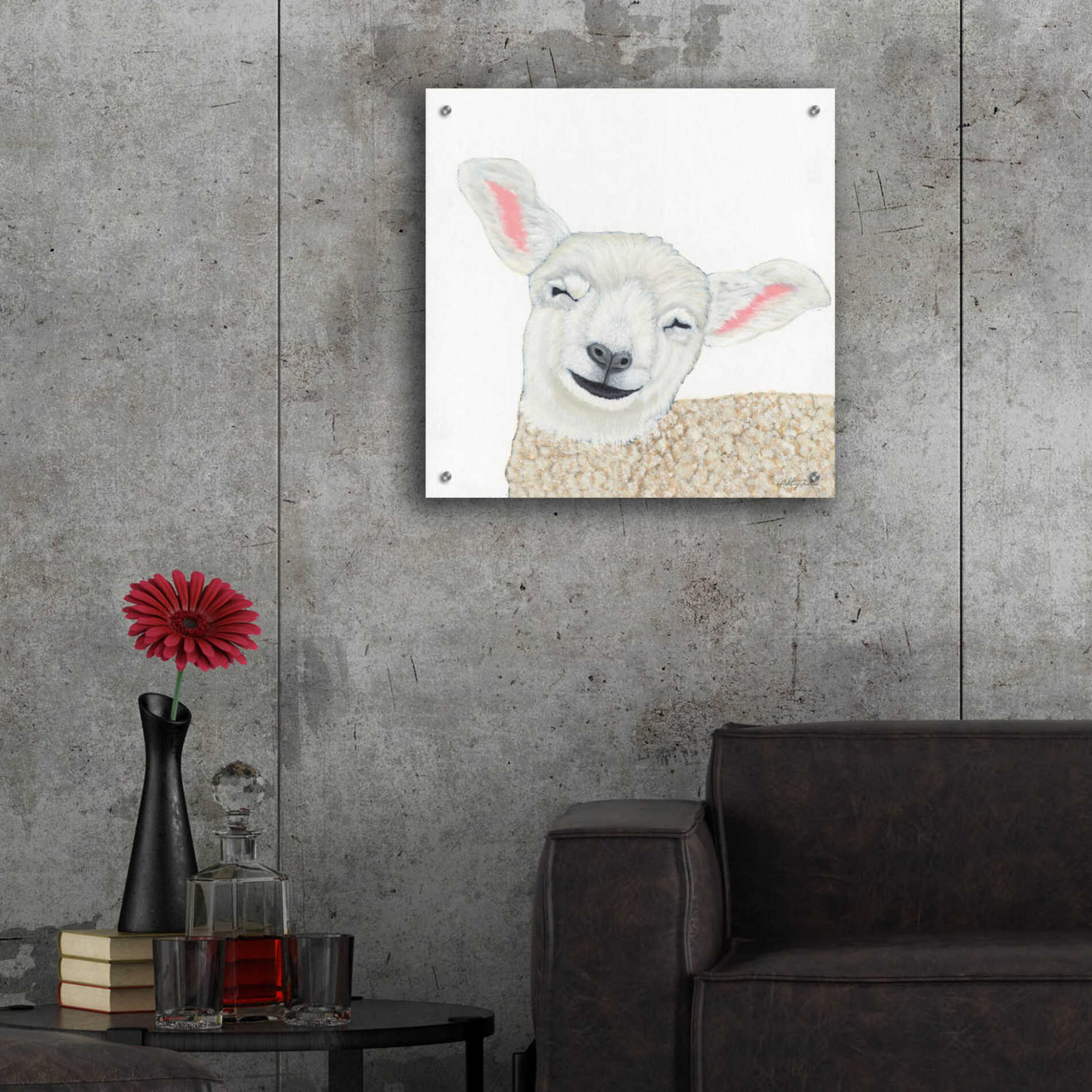 Epic Art 'Smiling Sheep' by Ashley Justice, Acrylic Glass Wall Art,24x24