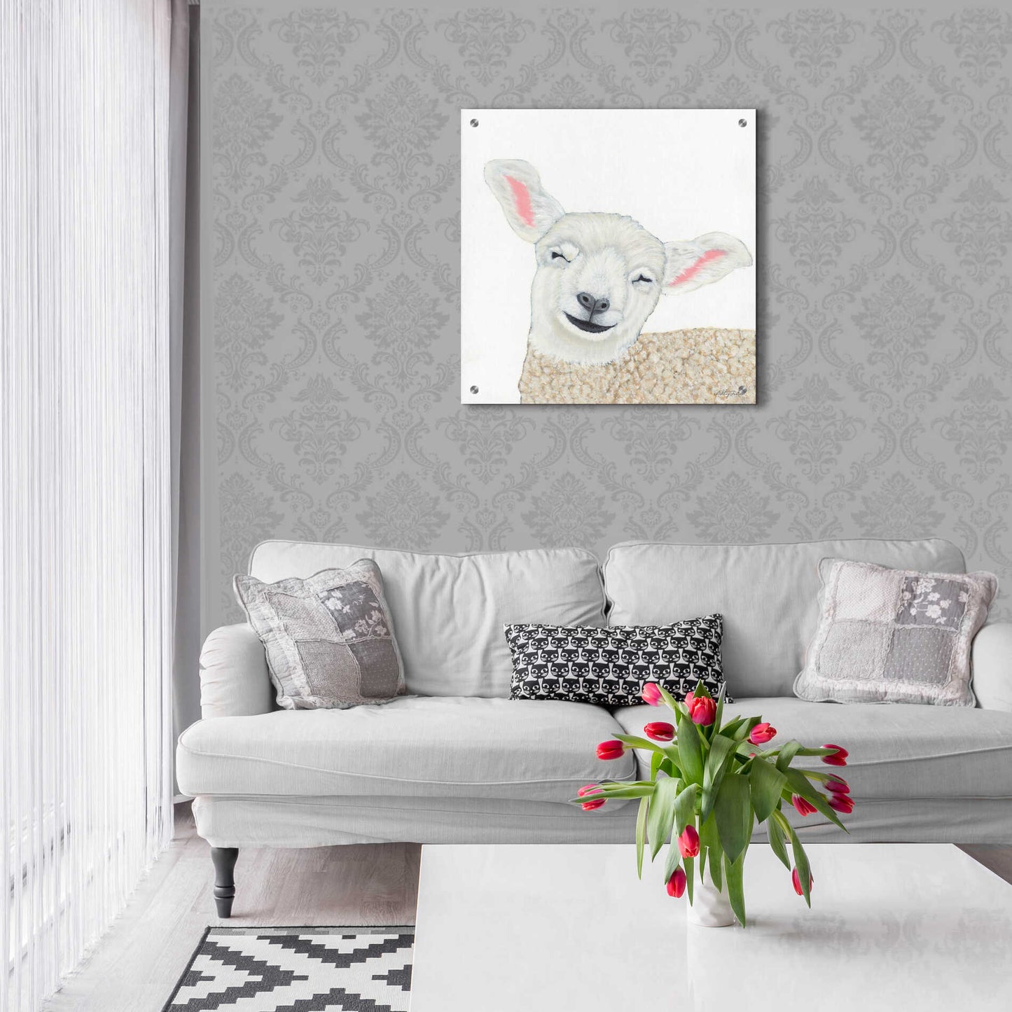 Epic Art 'Smiling Sheep' by Ashley Justice, Acrylic Glass Wall Art,24x24