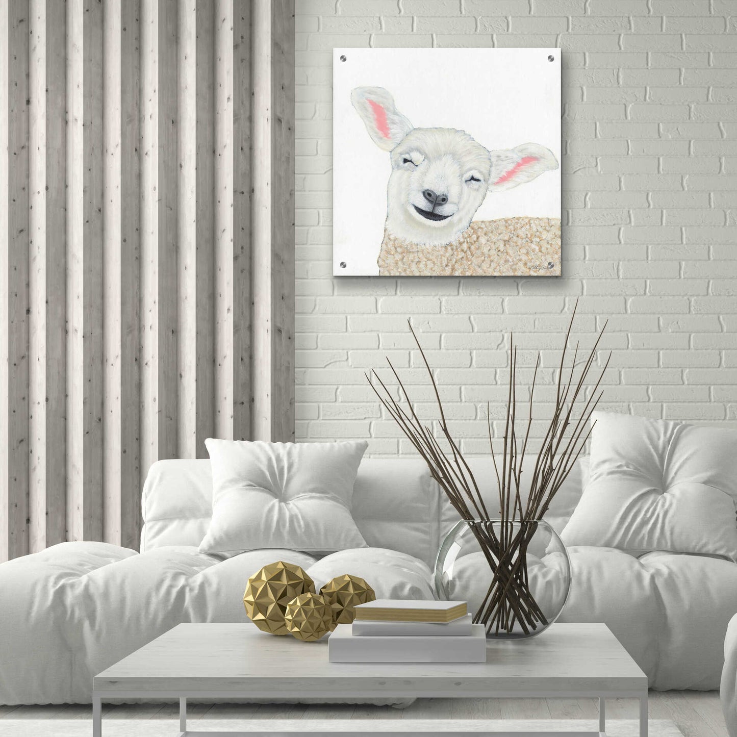 Epic Art 'Smiling Sheep' by Ashley Justice, Acrylic Glass Wall Art,24x24