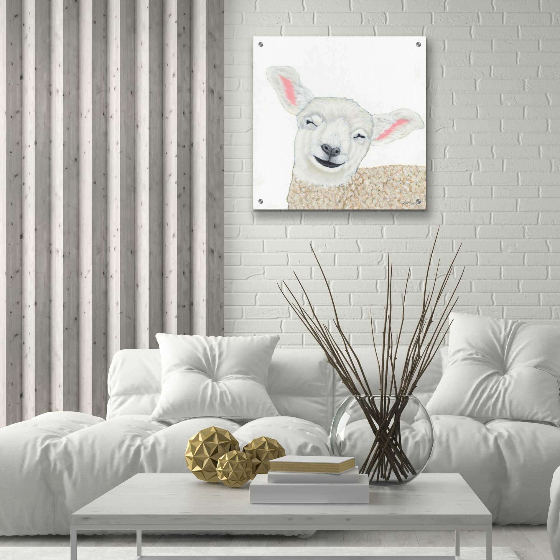 Epic Art 'Smiling Sheep' by Ashley Justice, Acrylic Glass Wall Art,24x24