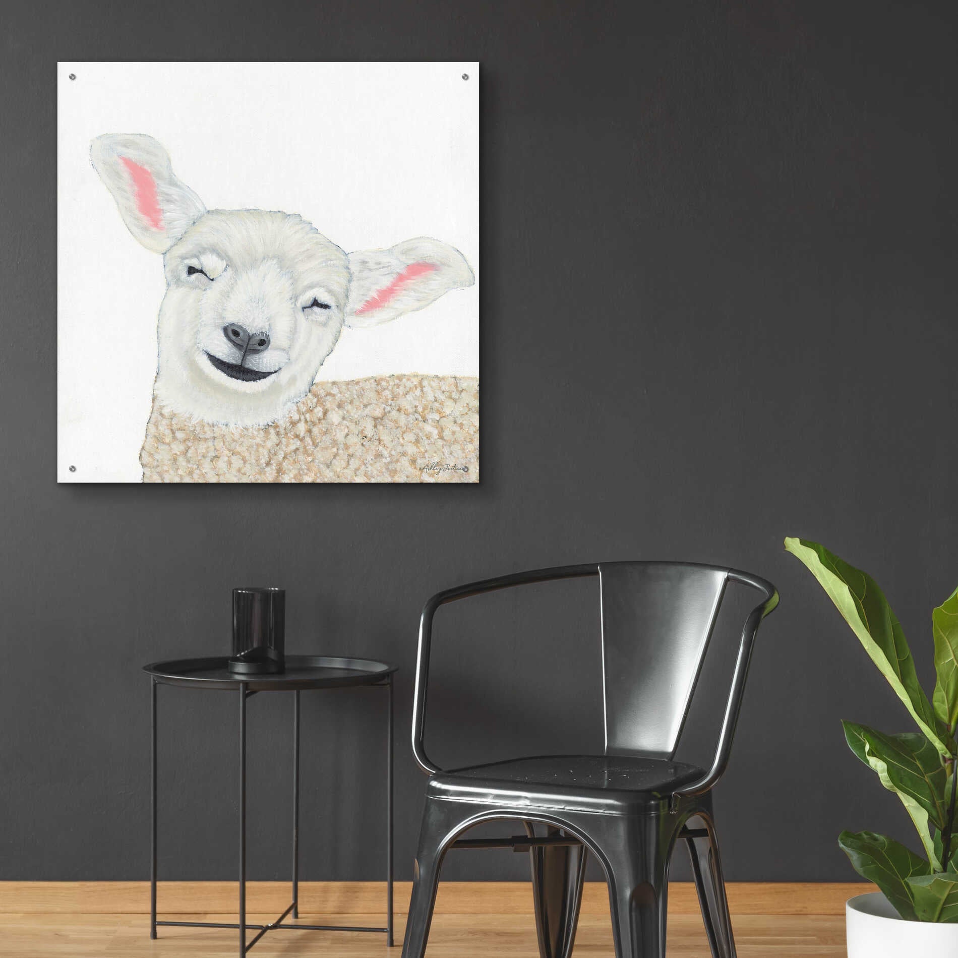 Epic Art 'Smiling Sheep' by Ashley Justice, Acrylic Glass Wall Art,36x36