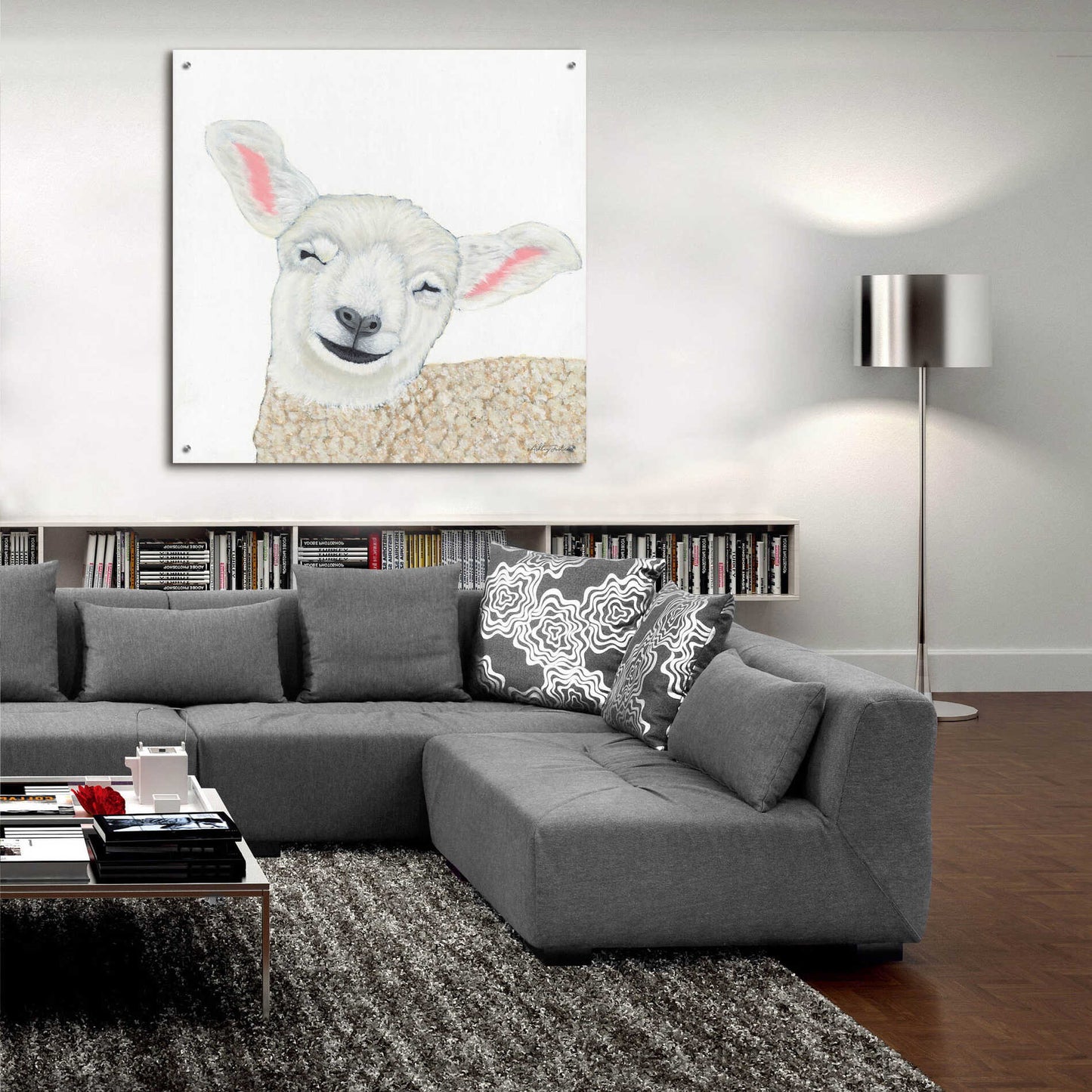 Epic Art 'Smiling Sheep' by Ashley Justice, Acrylic Glass Wall Art,36x36