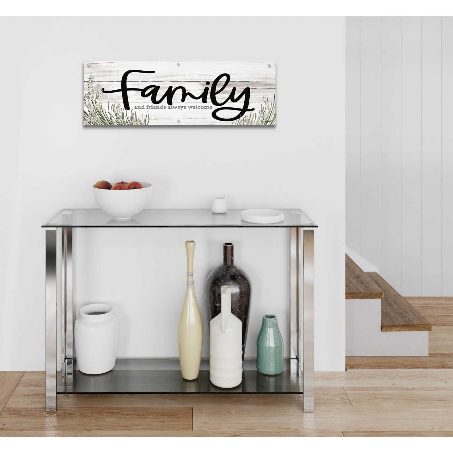 Epic Art 'Family and Friends Always Welcome ' by Susie Boyer, Acrylic Glass Wall Art,36x12