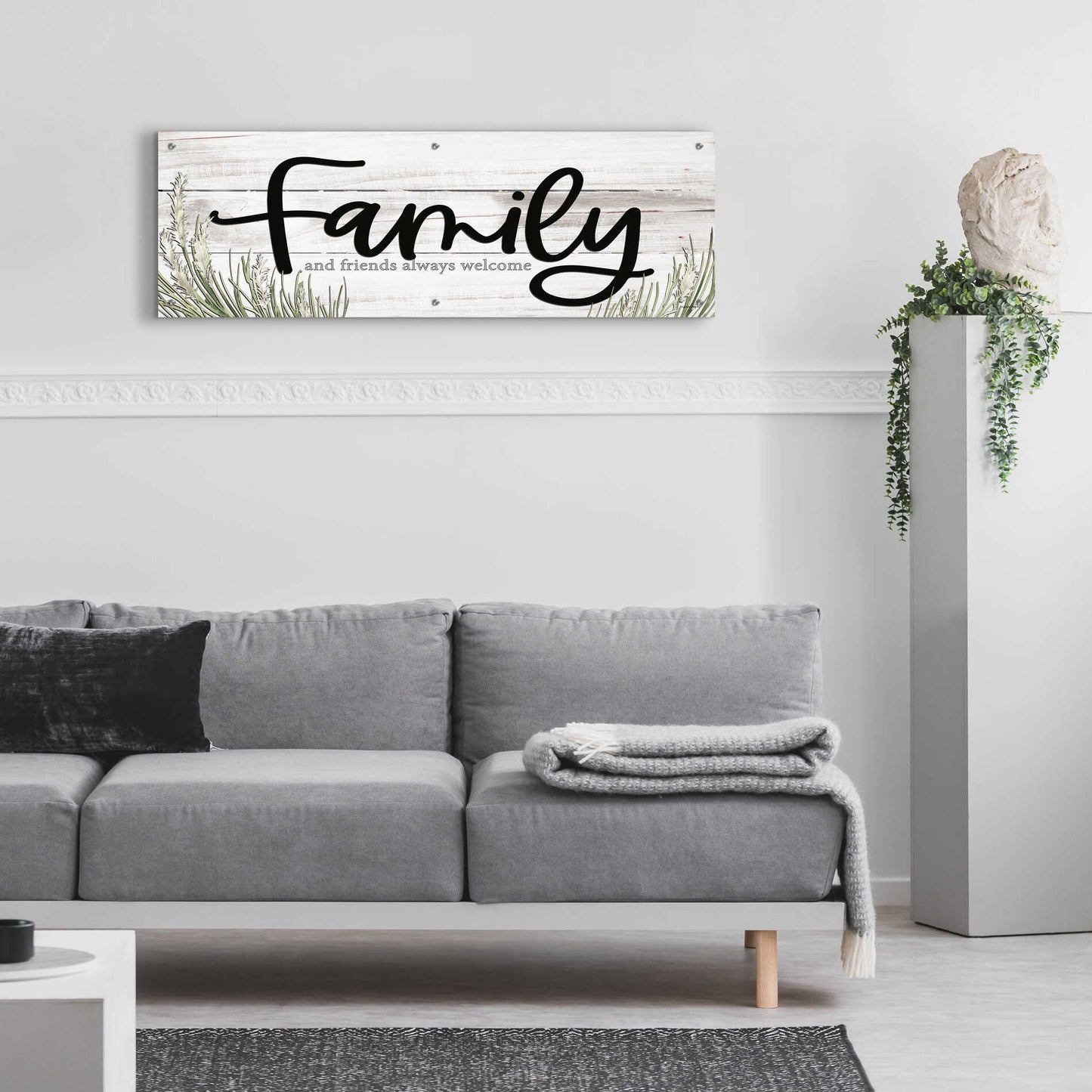 Epic Art 'Family and Friends Always Welcome ' by Susie Boyer, Acrylic Glass Wall Art,48x16