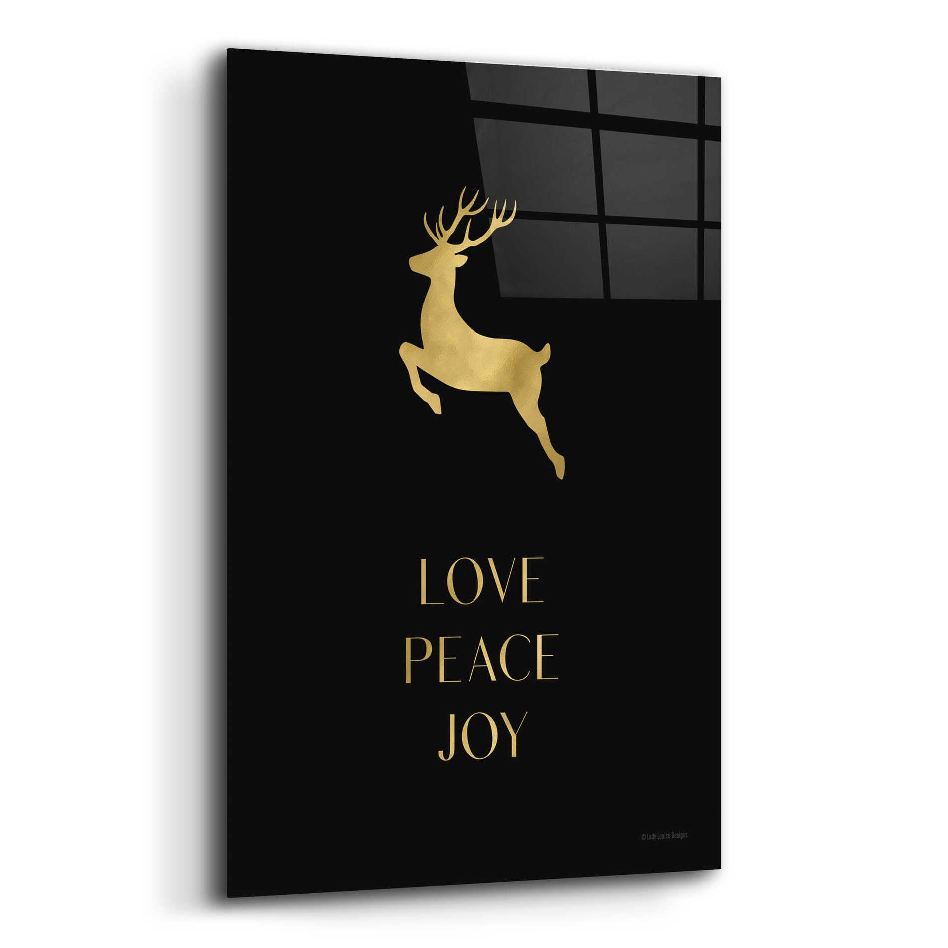 Epic Art 'Love, Peace, Joy Reindeer' by Lady Louise Designs, Acrylic Glass Wall Art,12x16