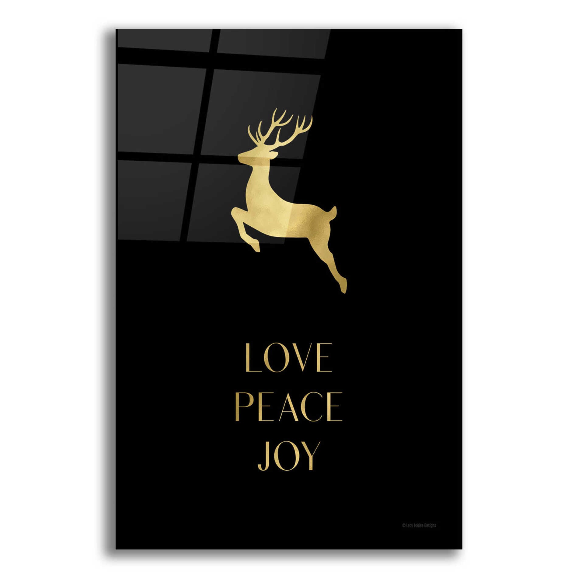 Epic Art 'Love, Peace, Joy Reindeer' by Lady Louise Designs, Acrylic Glass Wall Art,12x16