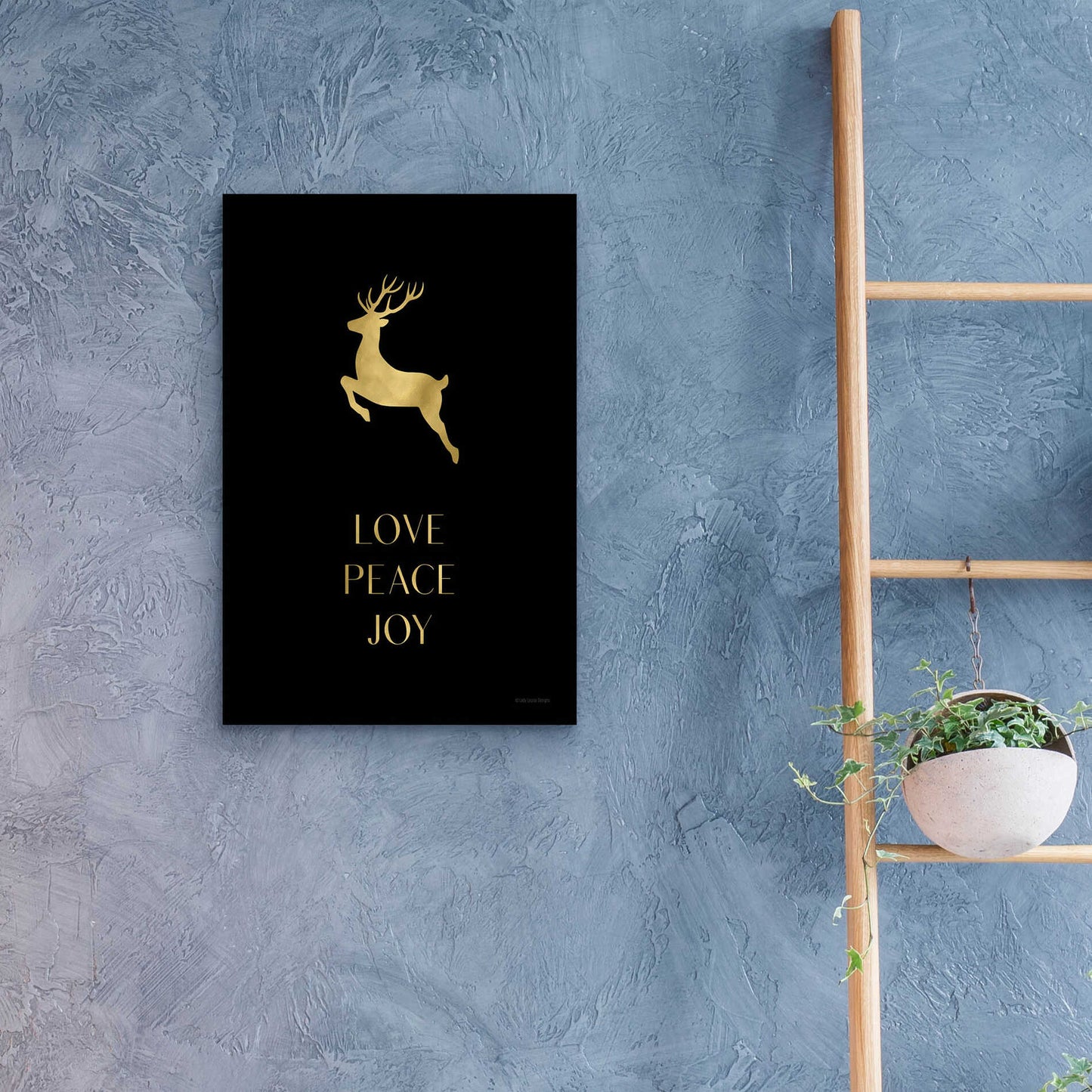 Epic Art 'Love, Peace, Joy Reindeer' by Lady Louise Designs, Acrylic Glass Wall Art,16x24