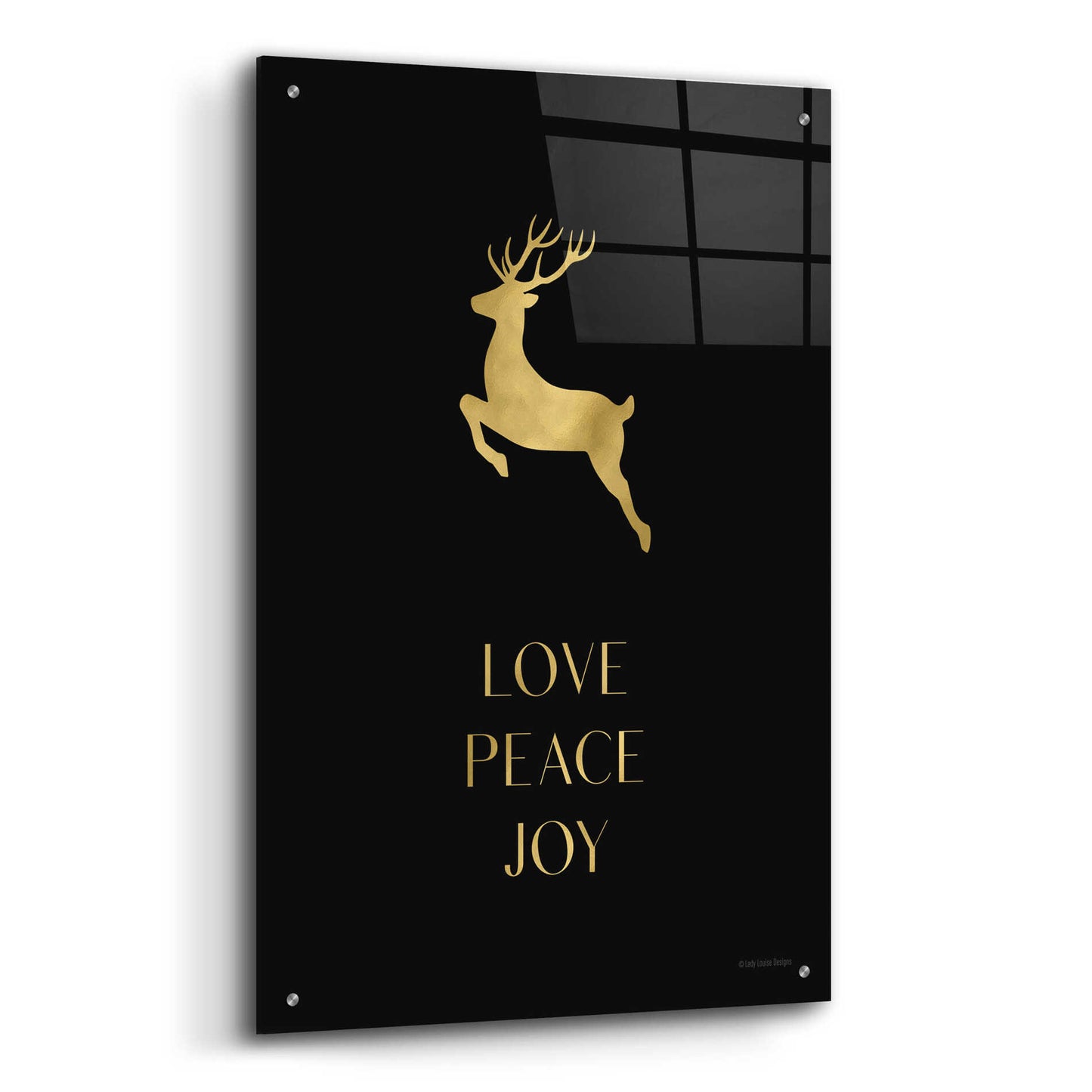 Epic Art 'Love, Peace, Joy Reindeer' by Lady Louise Designs, Acrylic Glass Wall Art,24x36