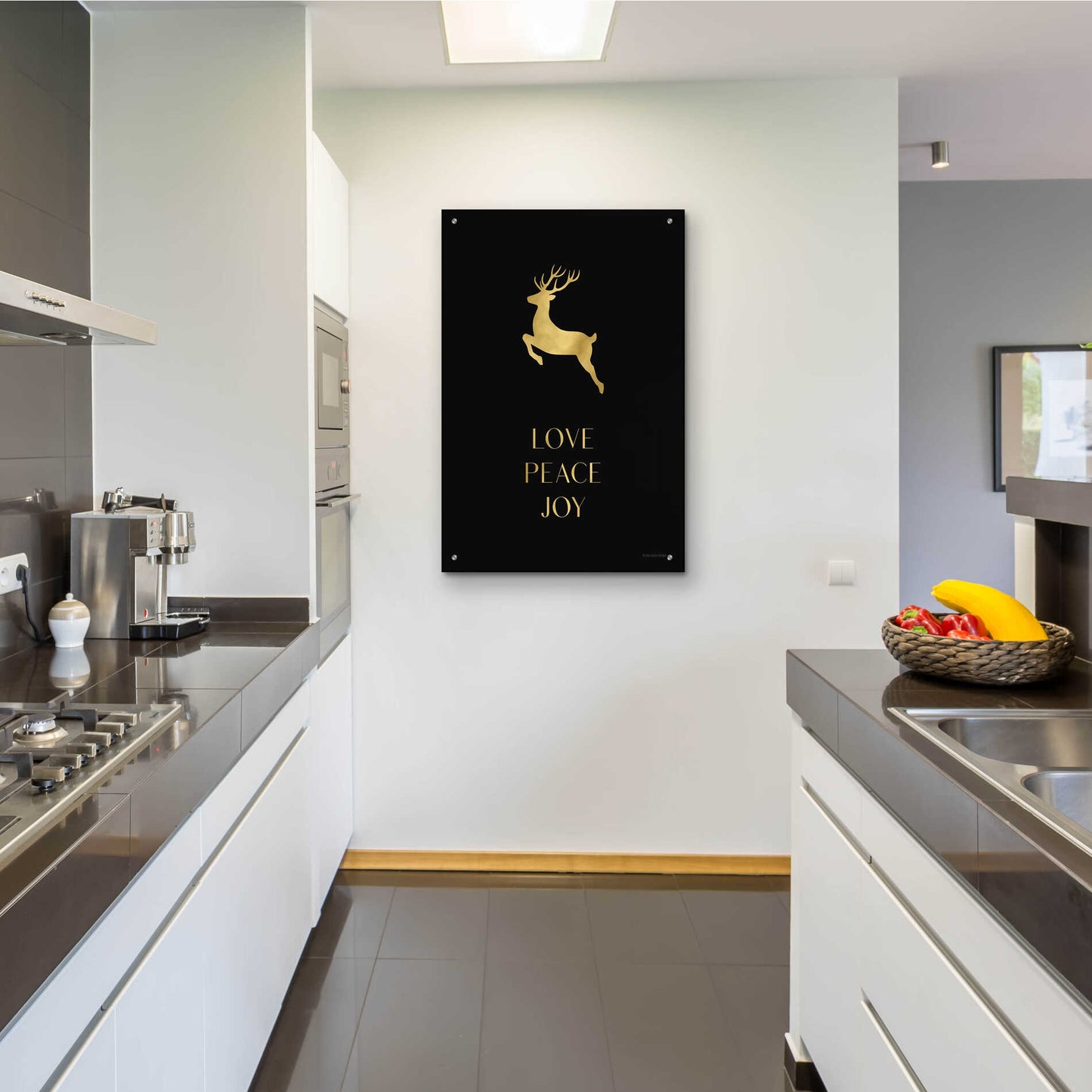 Epic Art 'Love, Peace, Joy Reindeer' by Lady Louise Designs, Acrylic Glass Wall Art,24x36