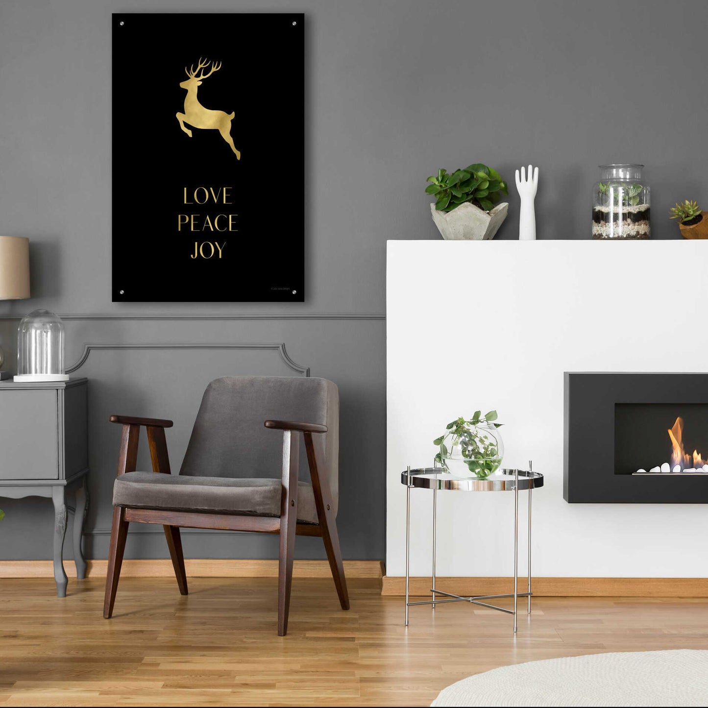 Epic Art 'Love, Peace, Joy Reindeer' by Lady Louise Designs, Acrylic Glass Wall Art,24x36