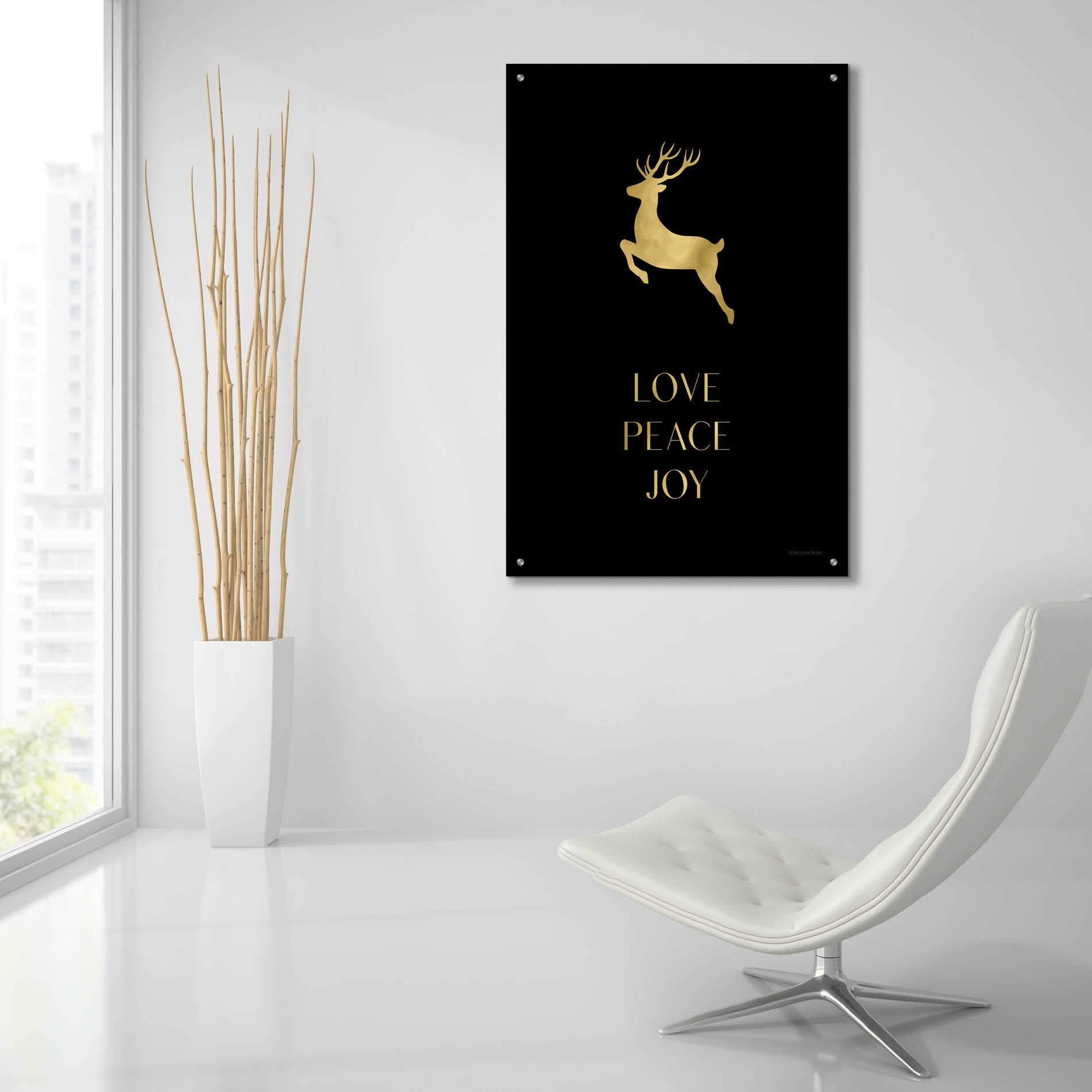 Epic Art 'Love, Peace, Joy Reindeer' by Lady Louise Designs, Acrylic Glass Wall Art,24x36