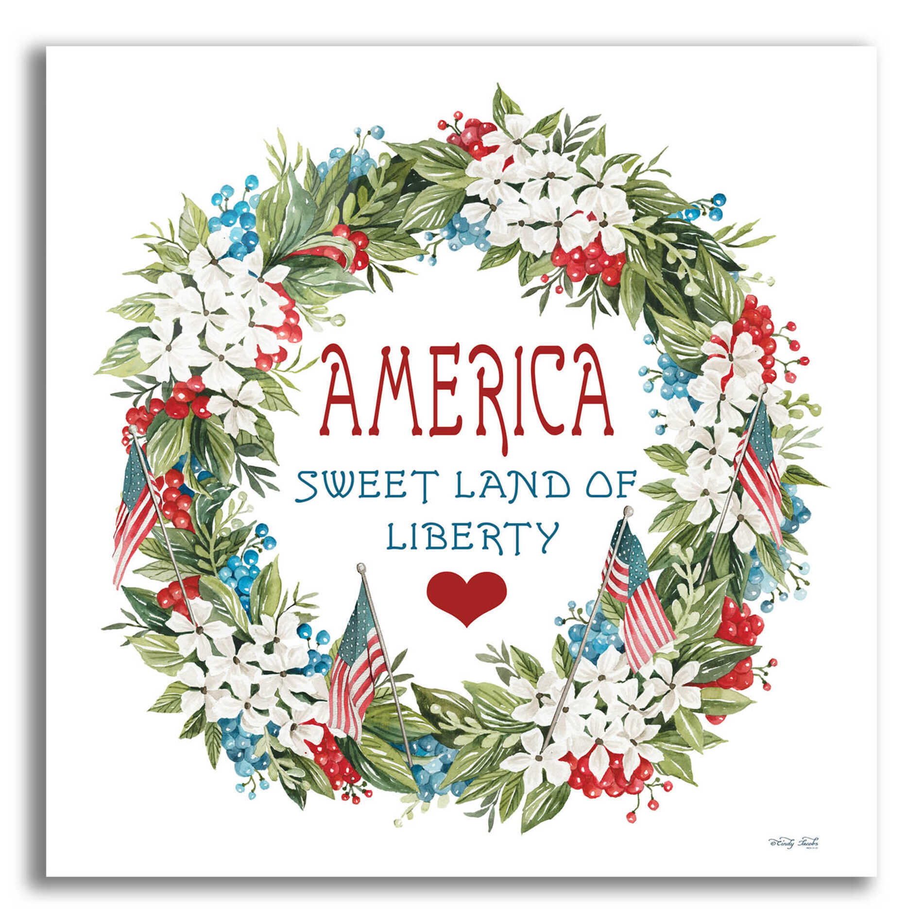 Epic Art 'America Wreath' by Cindy Jacobs, Acrylic Glass Wall Art,12x12