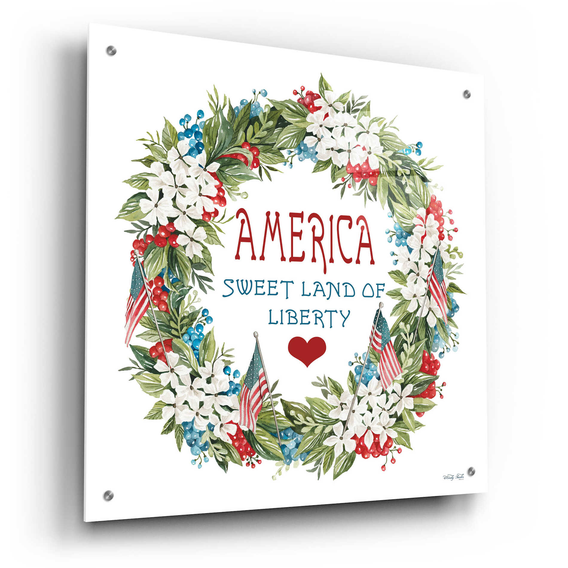 Epic Art 'America Wreath' by Cindy Jacobs, Acrylic Glass Wall Art,24x24