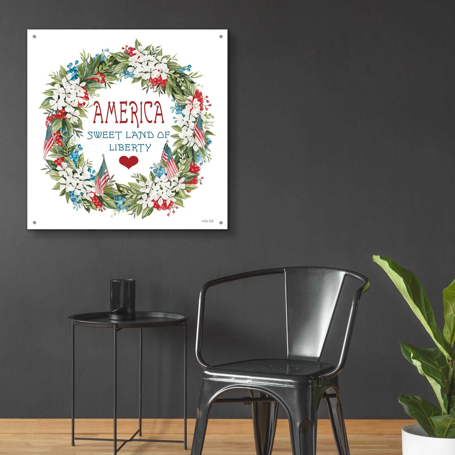 Epic Art 'America Wreath' by Cindy Jacobs, Acrylic Glass Wall Art,36x36