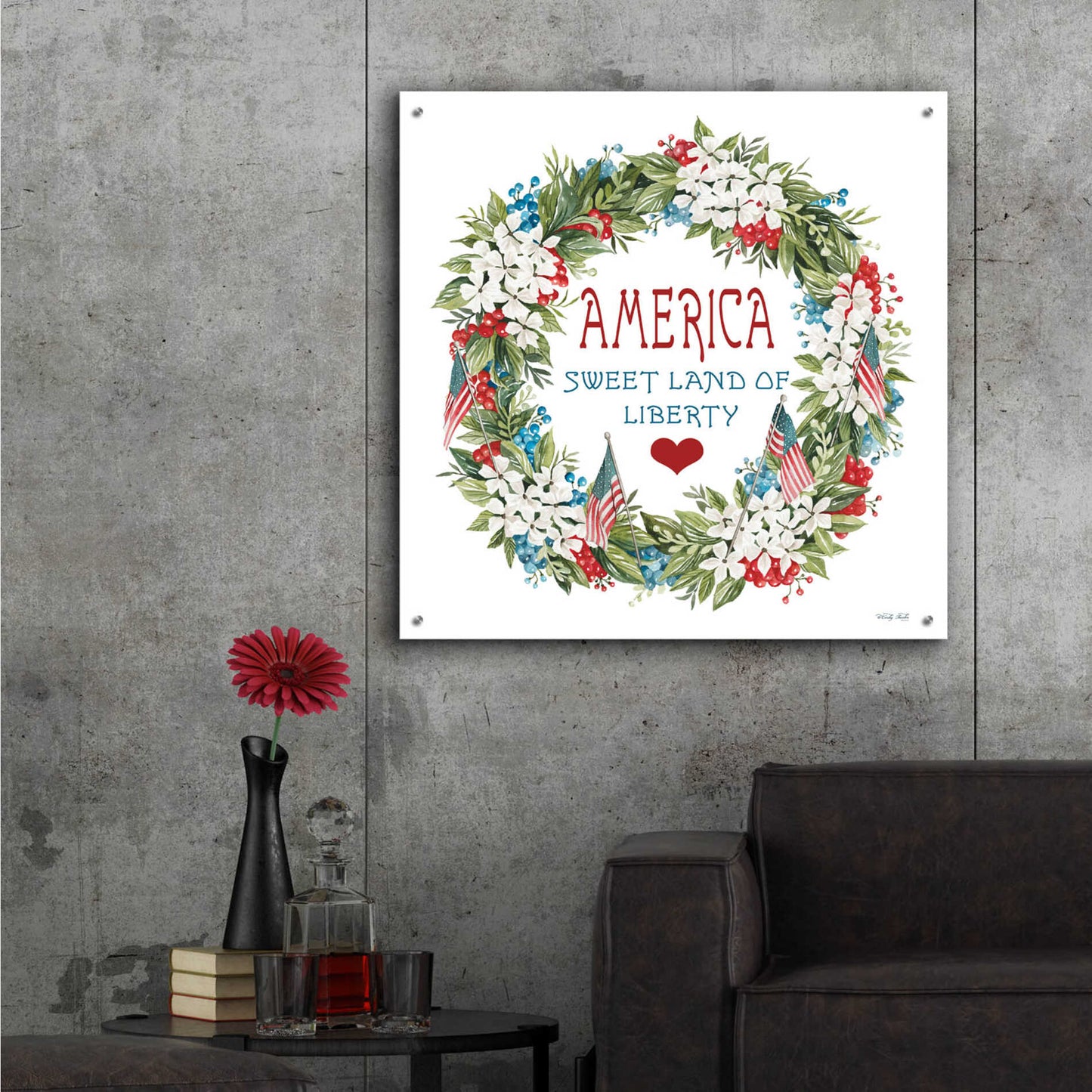 Epic Art 'America Wreath' by Cindy Jacobs, Acrylic Glass Wall Art,36x36