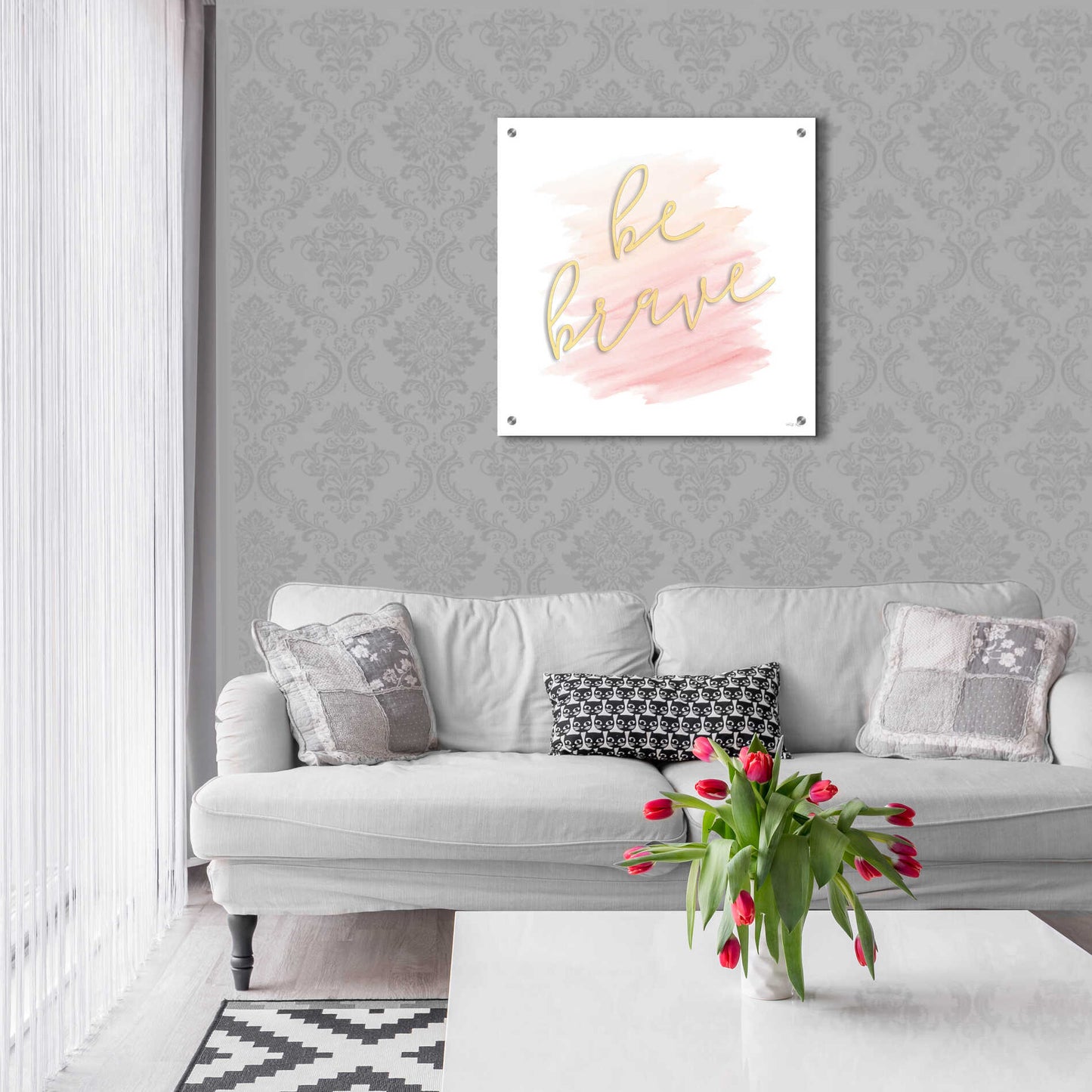 Epic Art 'Be Brave Pink' by Cindy Jacobs, Acrylic Glass Wall Art,24x24