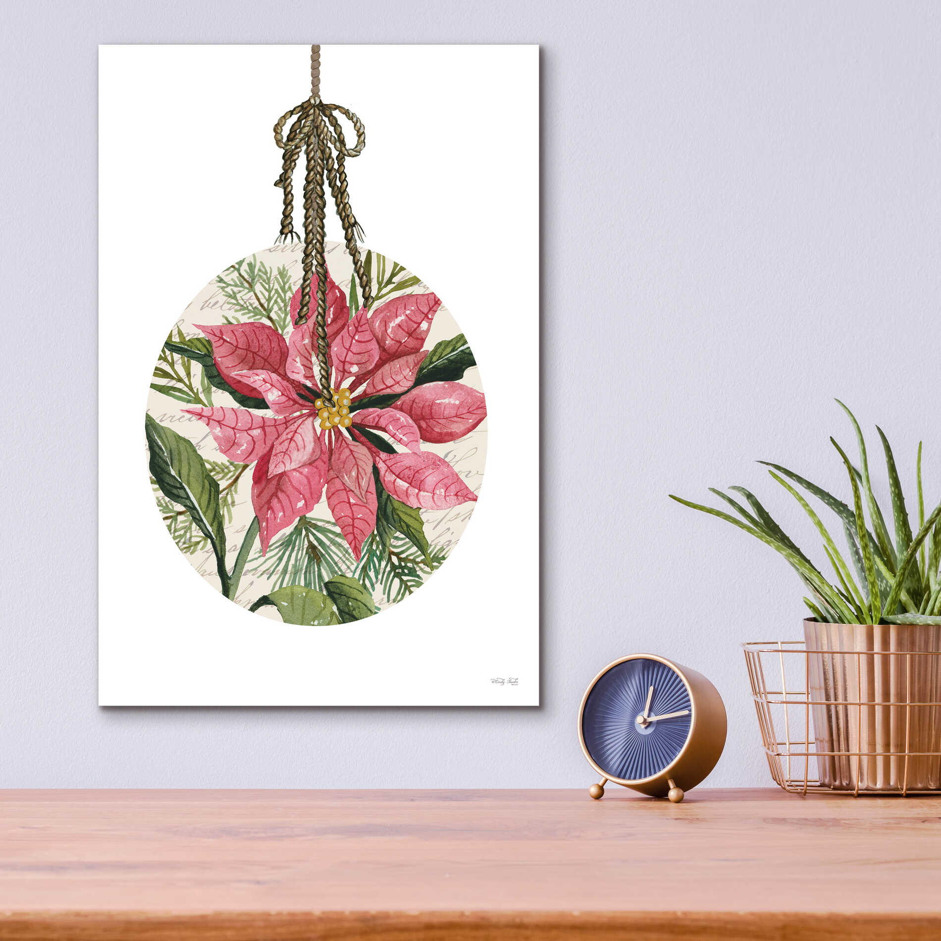 Epic Art 'Poinsettia Ornament' by Cindy Jacobs, Acrylic Glass Wall Art,12x16