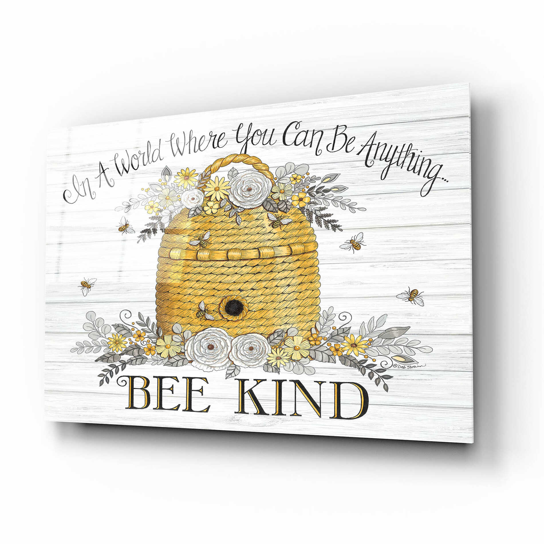 Epic Art 'Bee Kind Bee Hive' by Deb Strain, Acrylic Glass Wall Art,16x12