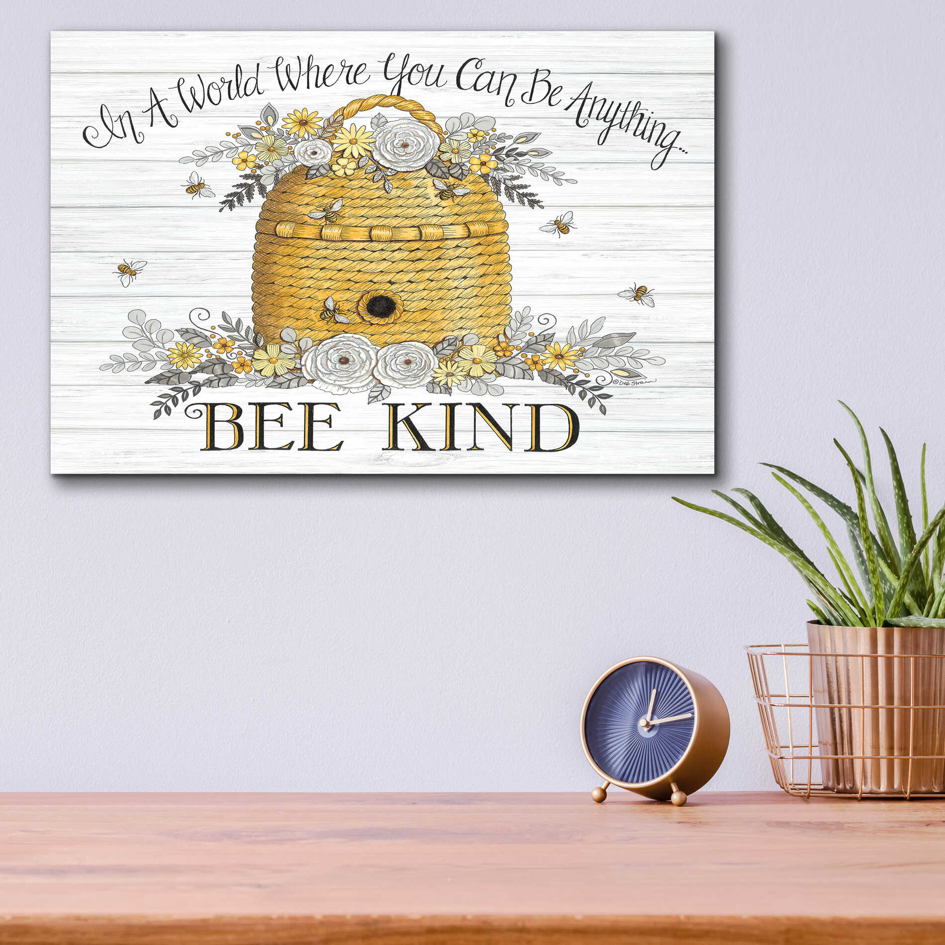 Epic Art 'Bee Kind Bee Hive' by Deb Strain, Acrylic Glass Wall Art,16x12